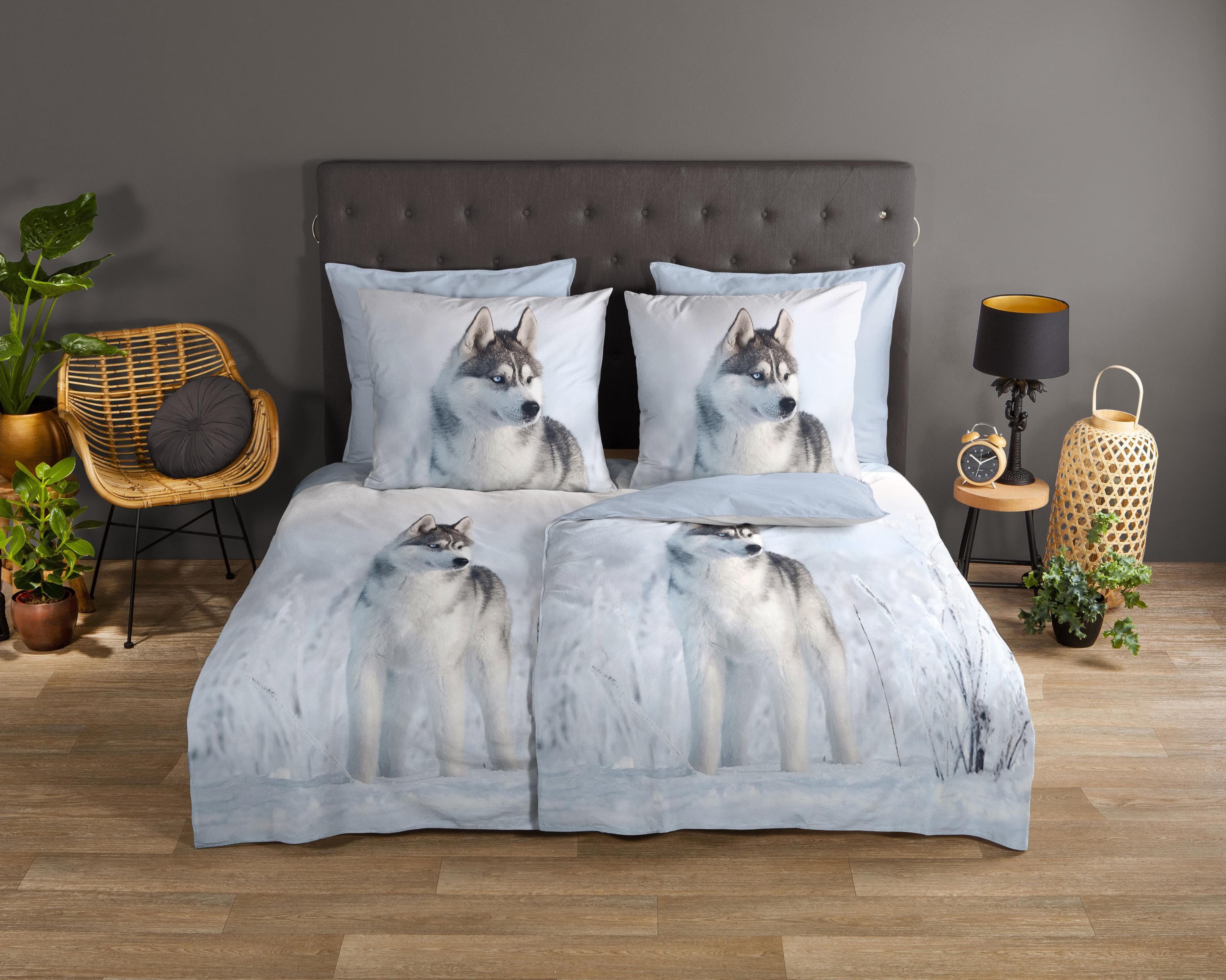 Wendebettwäsche Husky Winter Blau