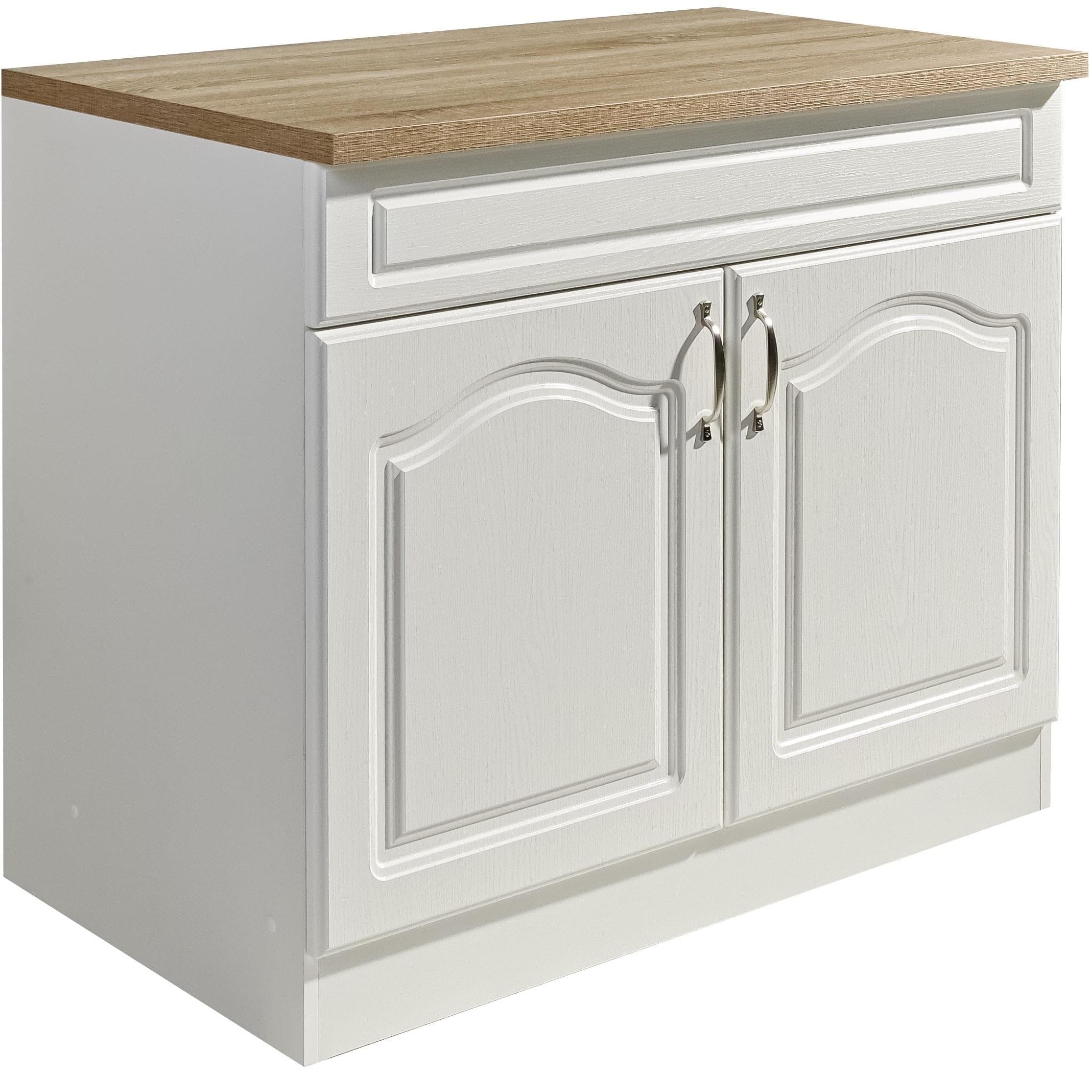 WIHO KÜCHEN Spülenschrank Linz Weiß Landhaus Optik 100 cm