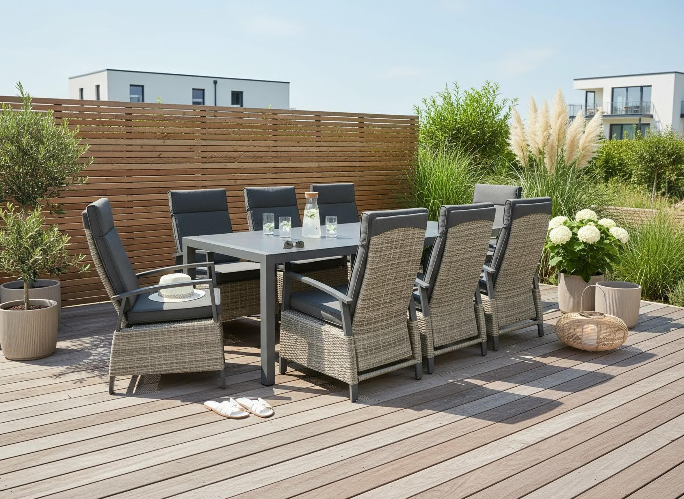 Konifera Garten-Essgruppe Menton Beige/Grau Aluminium Wicker