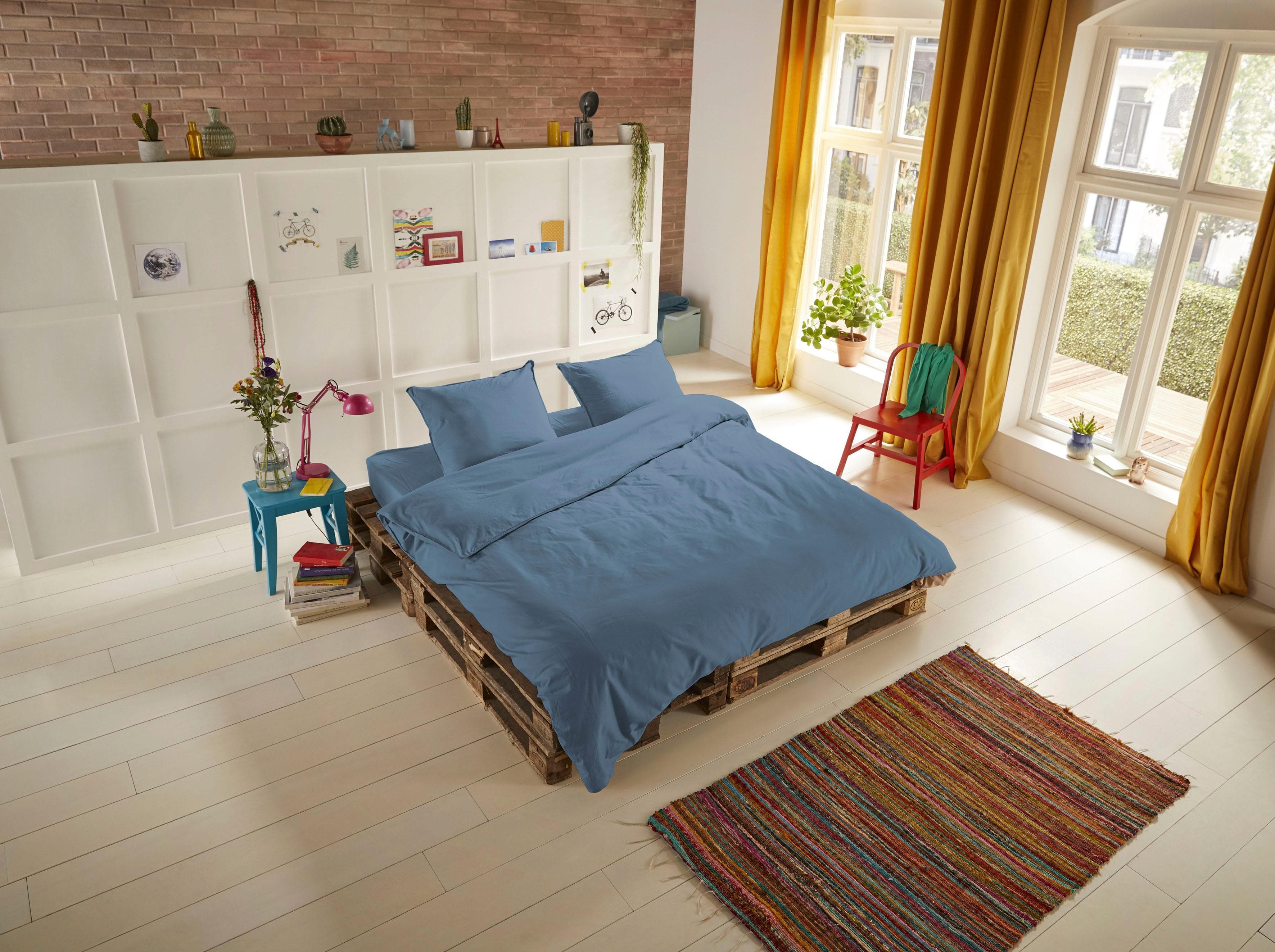 HIP Bettwäsche Uni Set Eisblau 135x200 Satin 100% Baumwolle