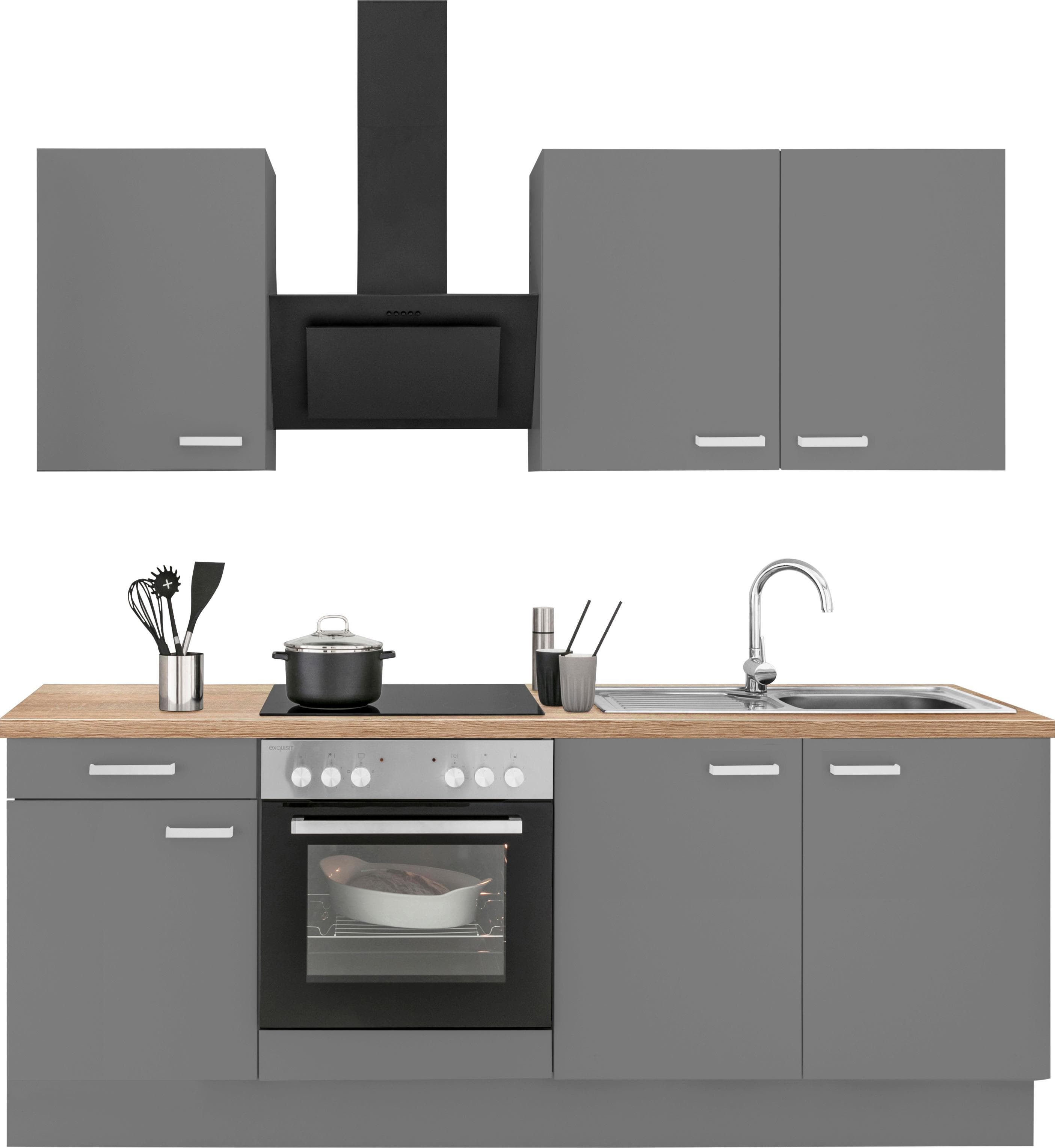 Küchenzeile OPTIFIT Parma Grau Braun 210 cm mit Spüle