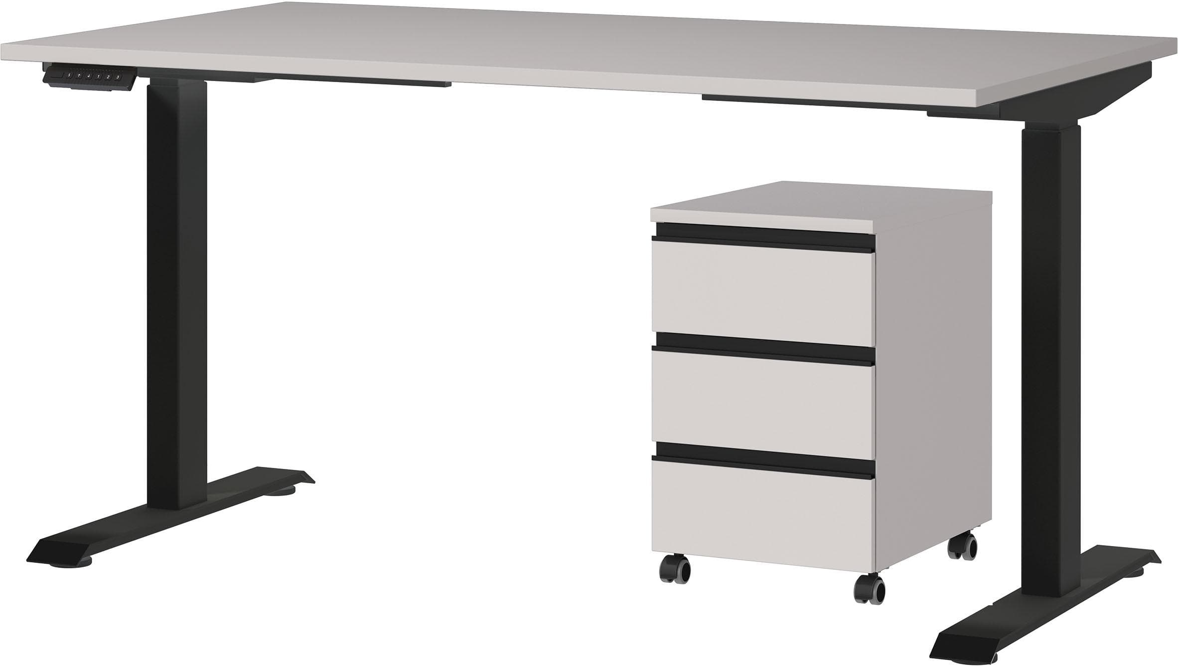 Büromöbel-Set GERMANIA Lemont Beige/Schwarz Schreibtisch + Rollcontainer