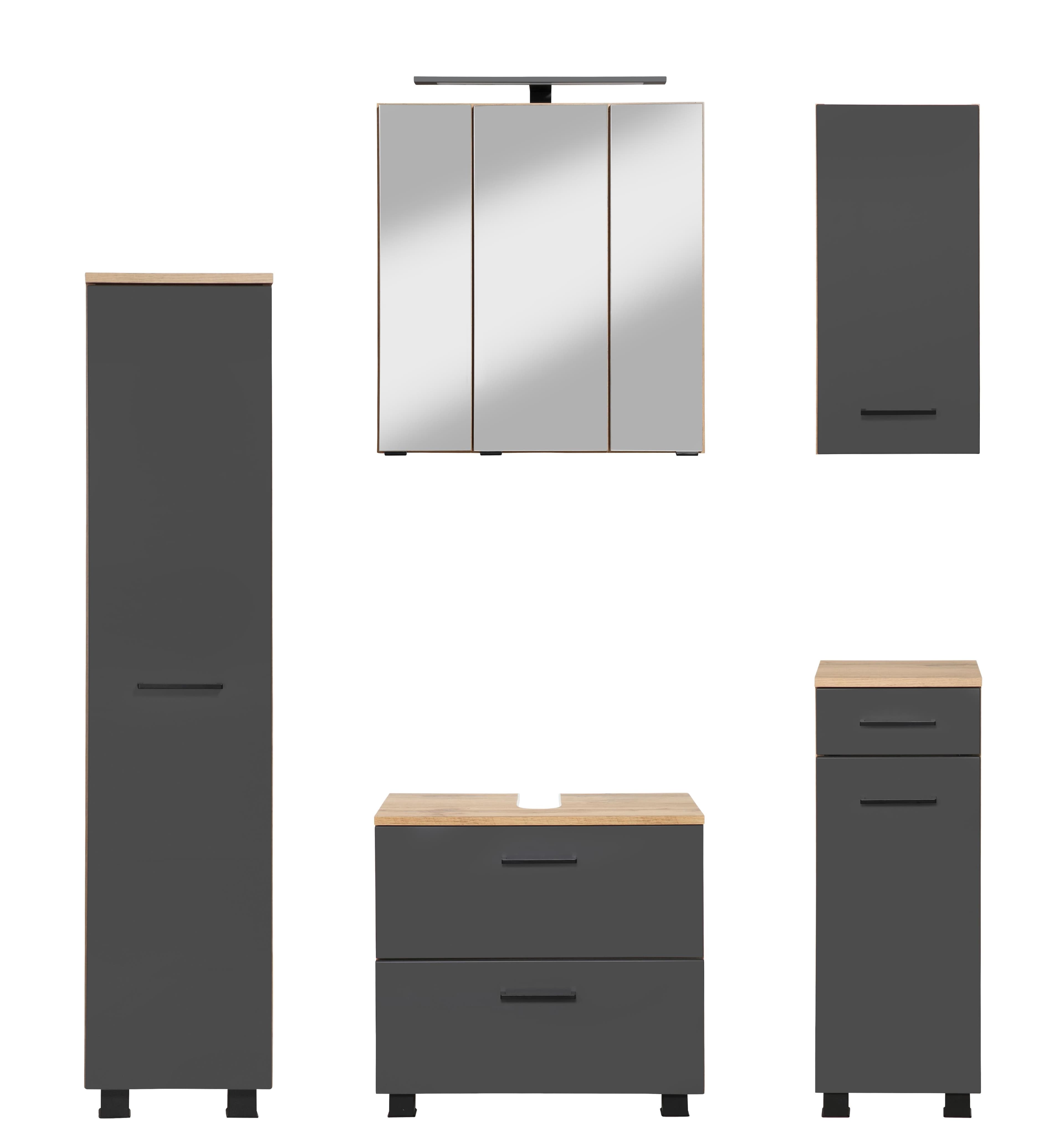 WELLTIME Badmöbel-Set Trento Grau LED Spiegelschrank