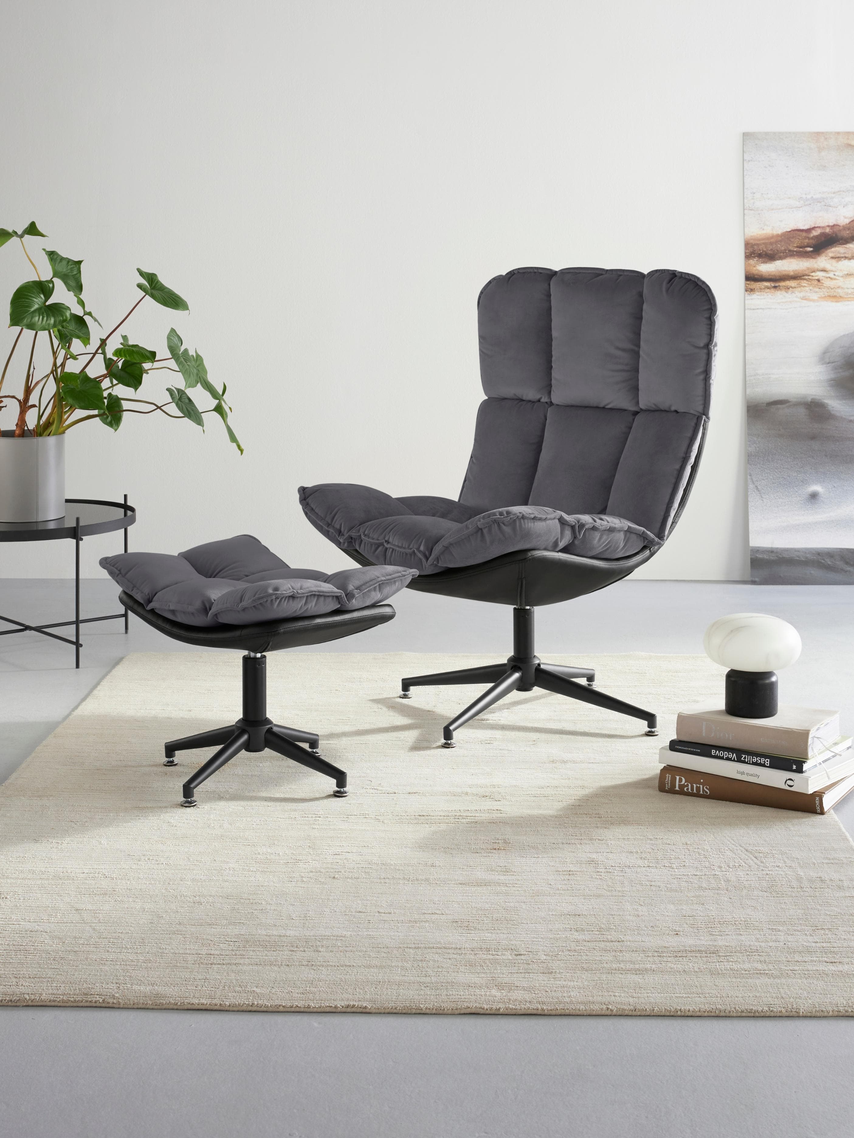 HOME AFFAIRE Drehsessel Seet mit Hocker Anthrazit