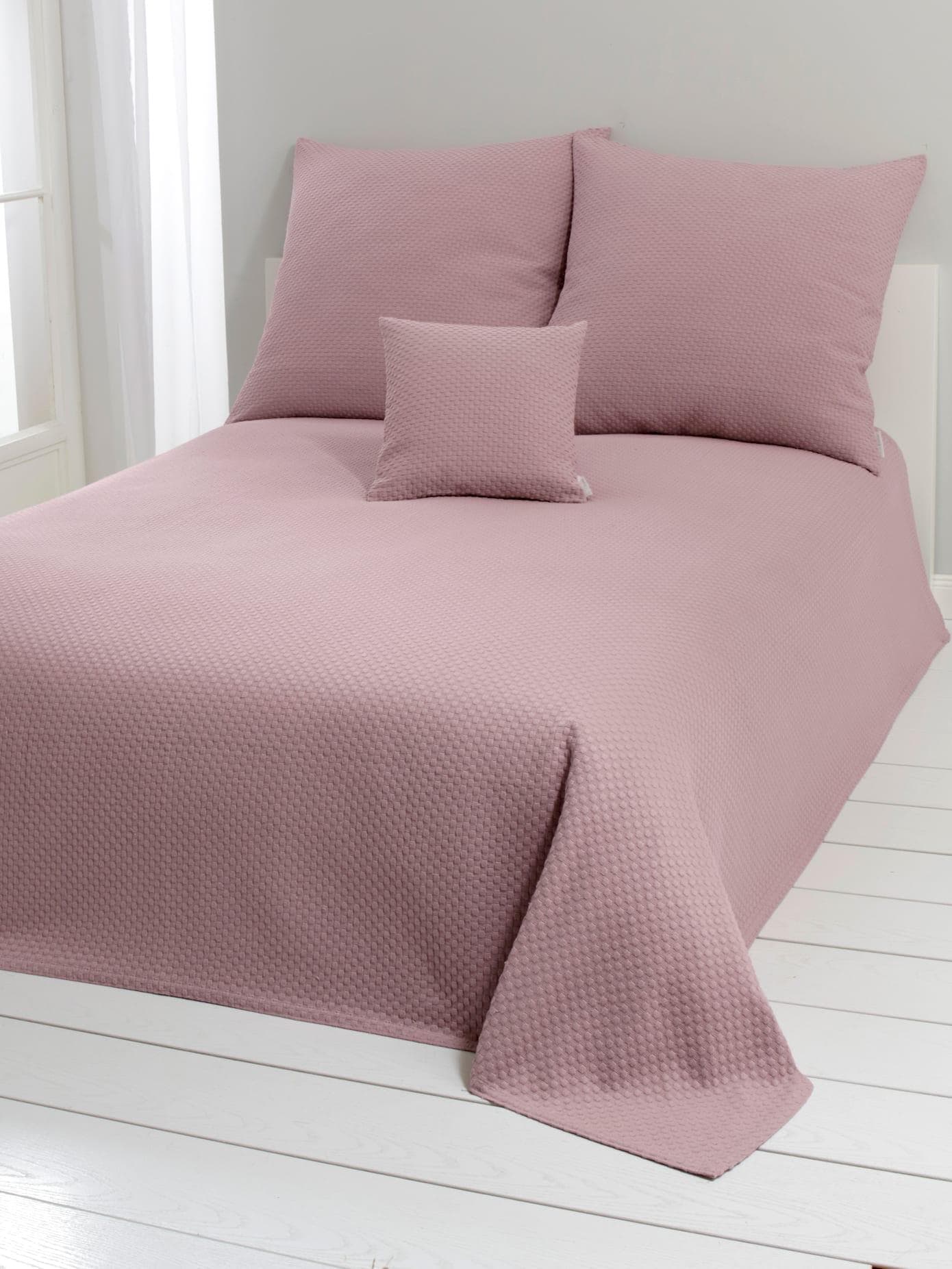 Tagesdecke Mauve Waffelmuster 100% Baumwolle