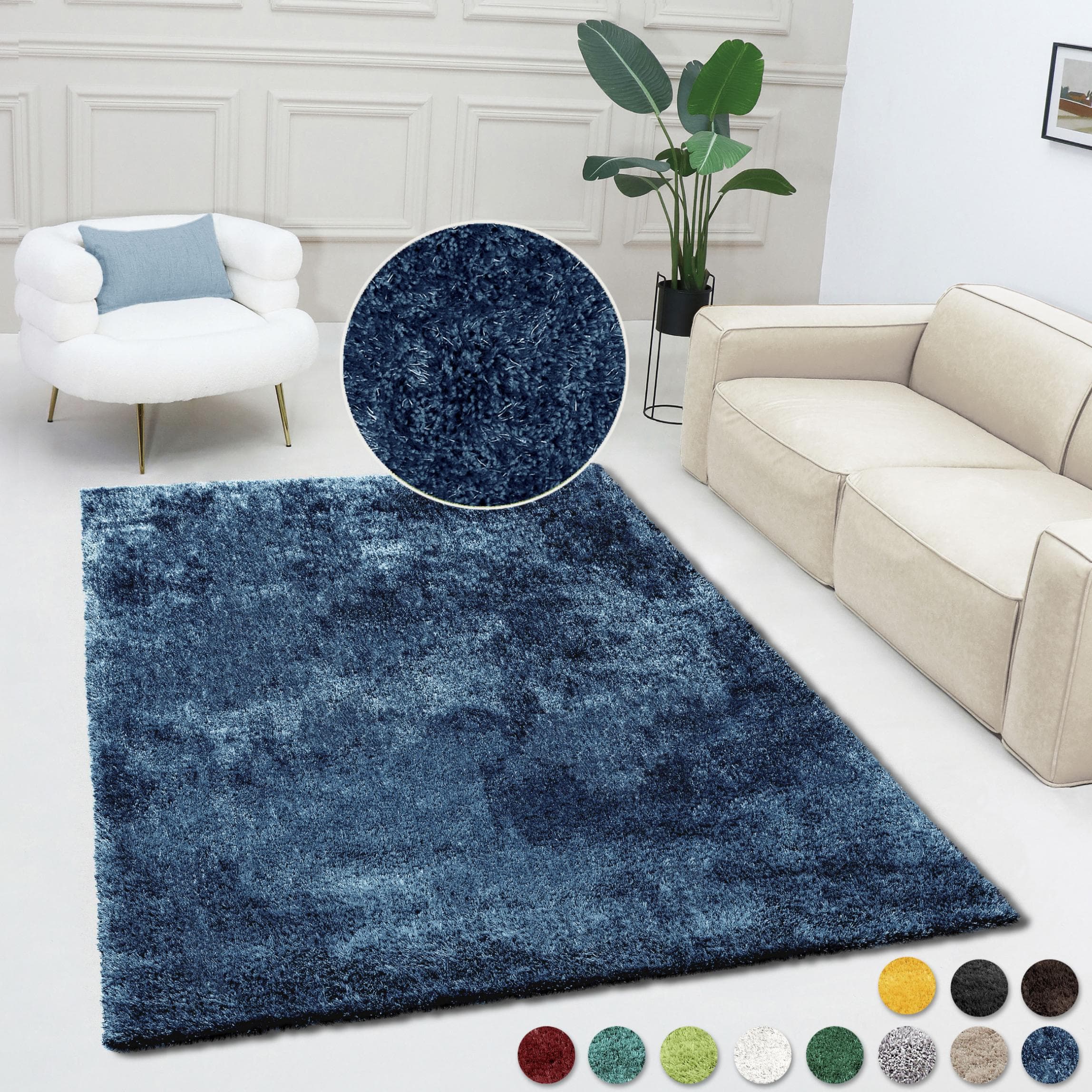 Bruno Banani Dana Teppich Blau Einfarbig Kunstfaser