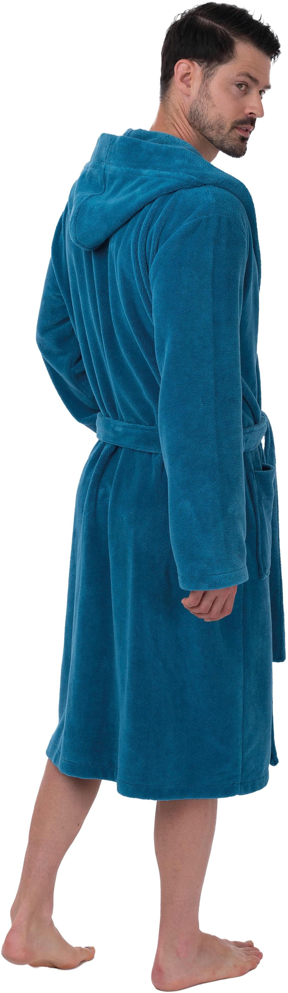 Herrenbademantel WEWO FASHION 1106 Blau Velours mit Kapuze