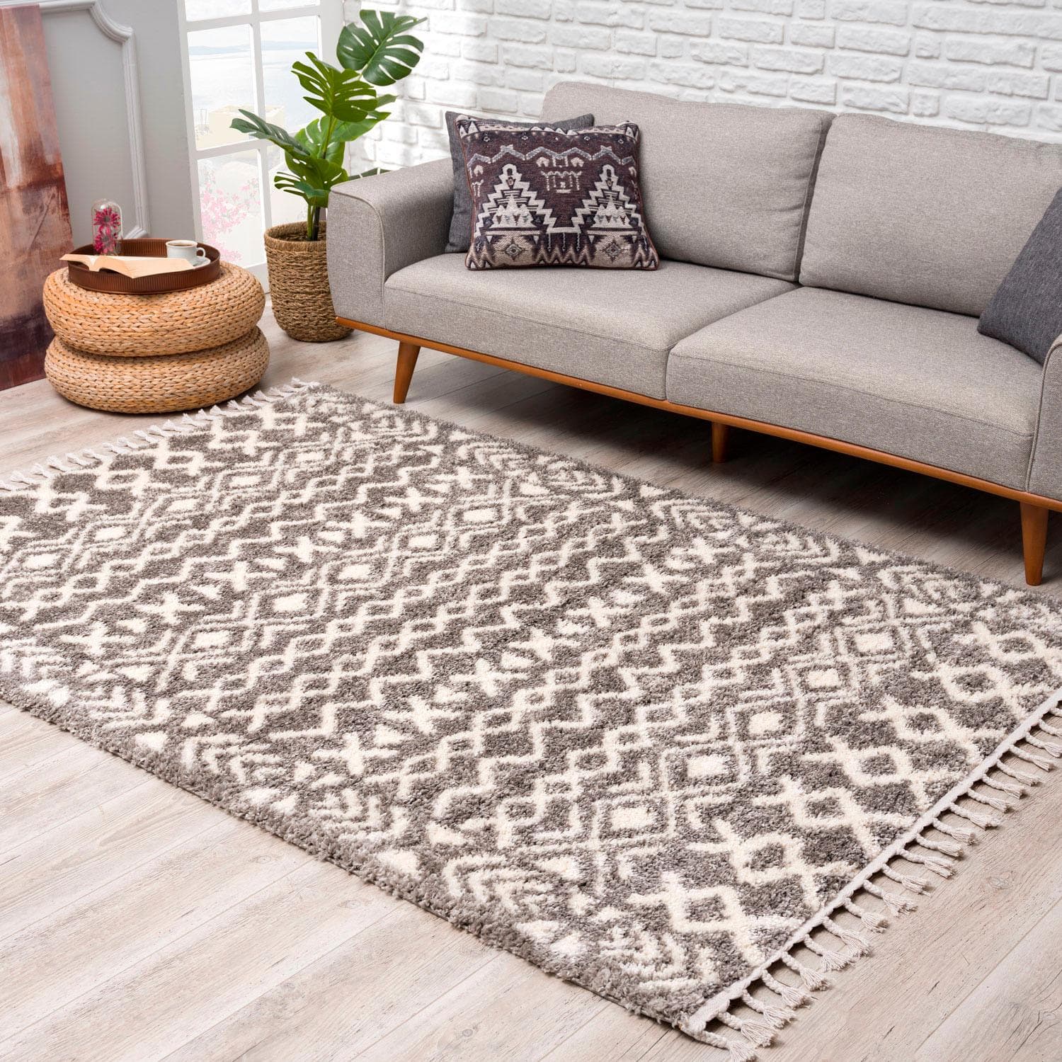 Carpet City Hochflor-Teppich Pulpy 514 Grau Fransenteppich