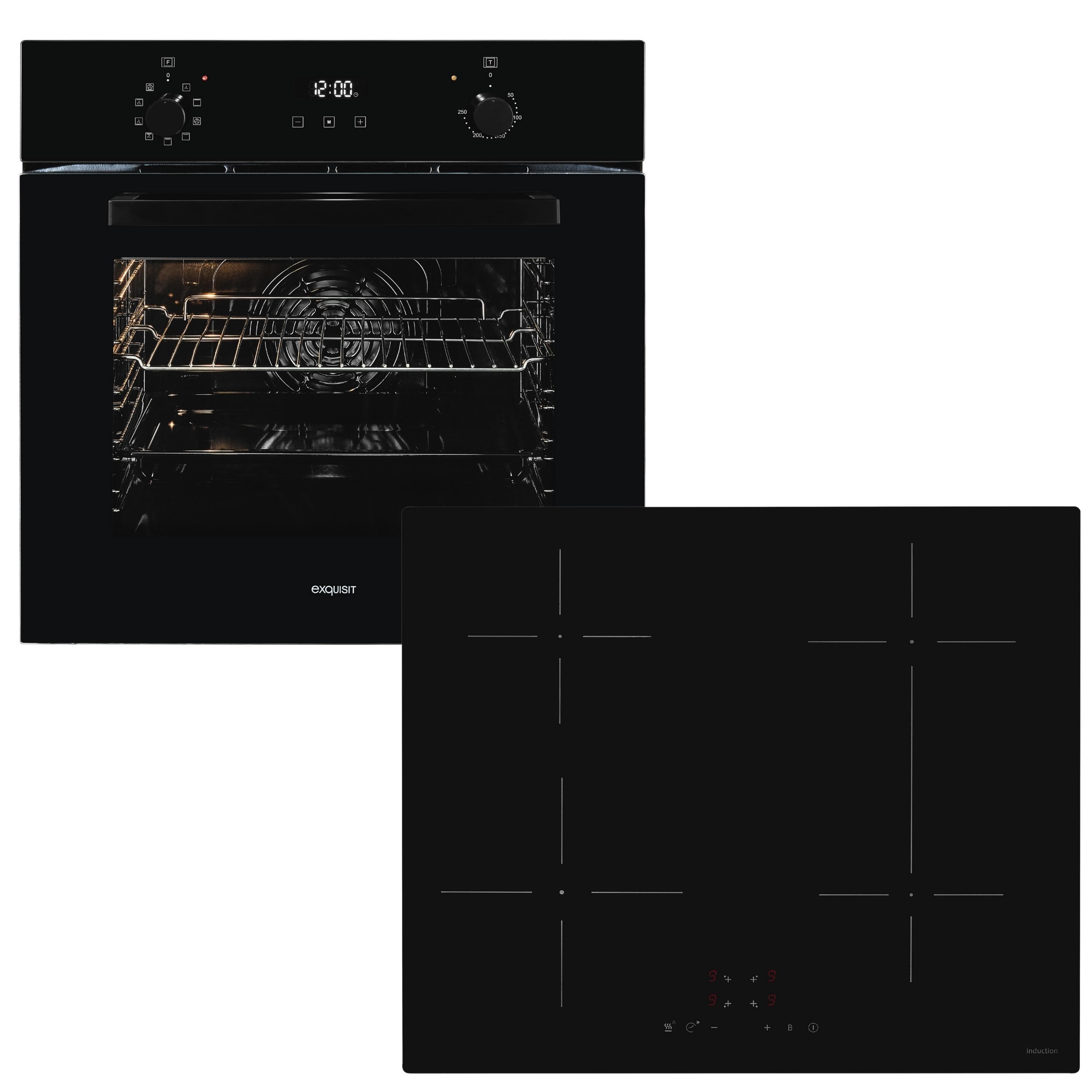 Backofen-Set Schwarz, Rahmenlos, 60x59x55 cm