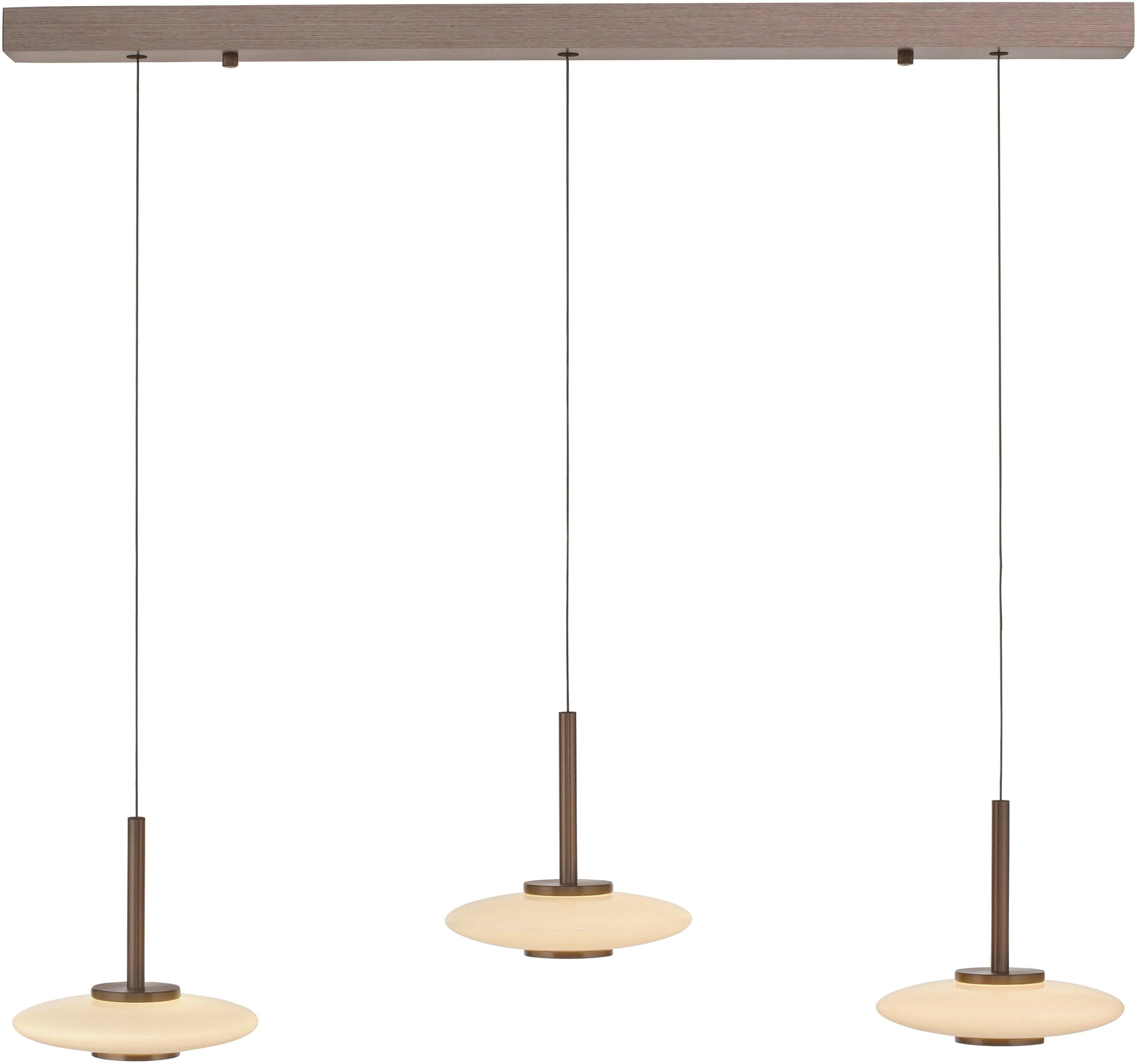 PURE LED-Hängelampe Vitrum, braun/opal Glas/Aluminium 3-flg.