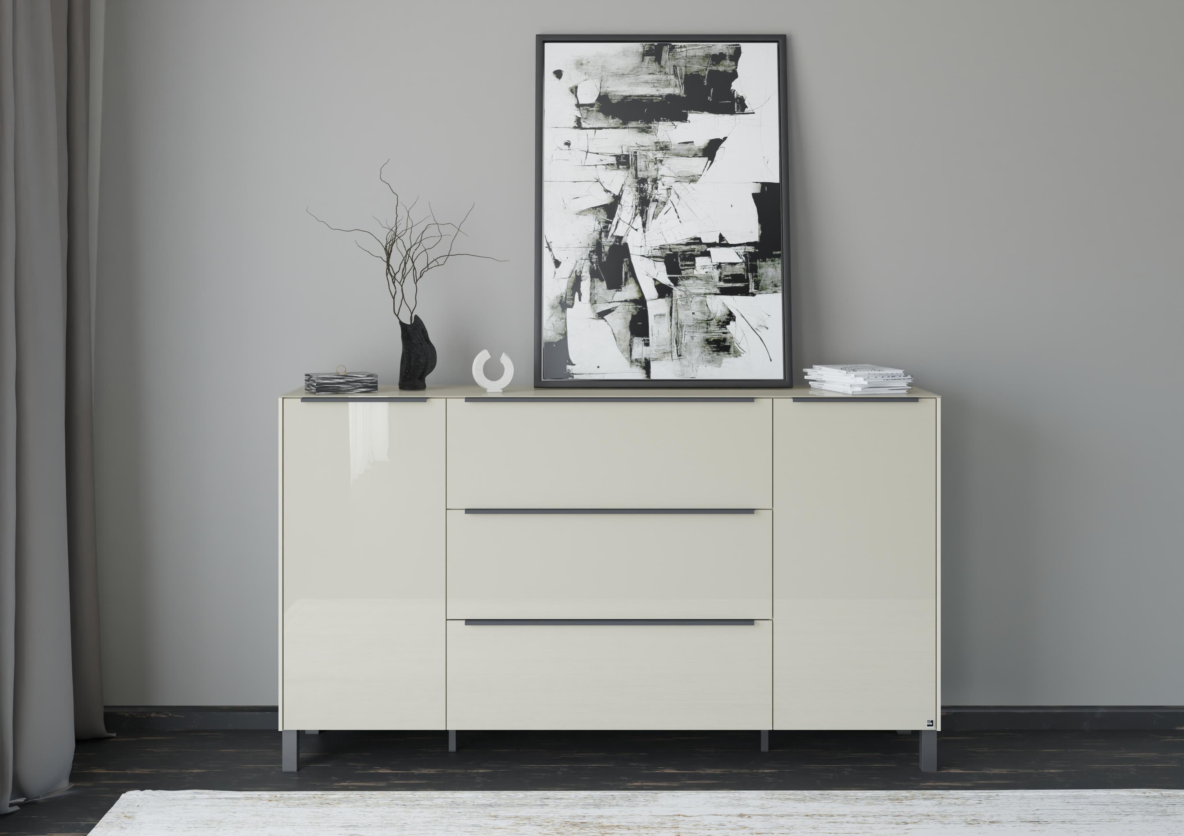 Musterring Reno Sideboard Kaschmir Matt Lack Glas Kaschmir Glanz