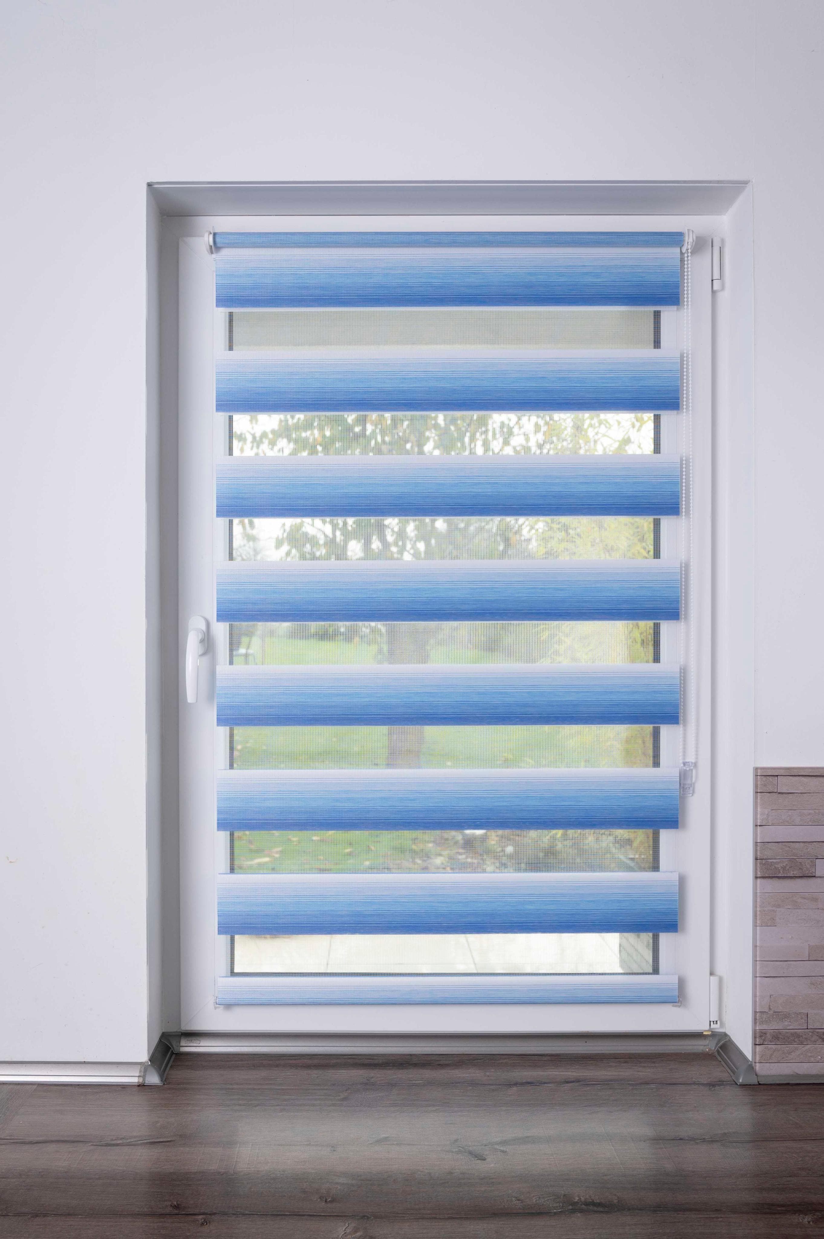 Doppelrollo K-HOME Blau Weiß Farbverlauf 120x150cm