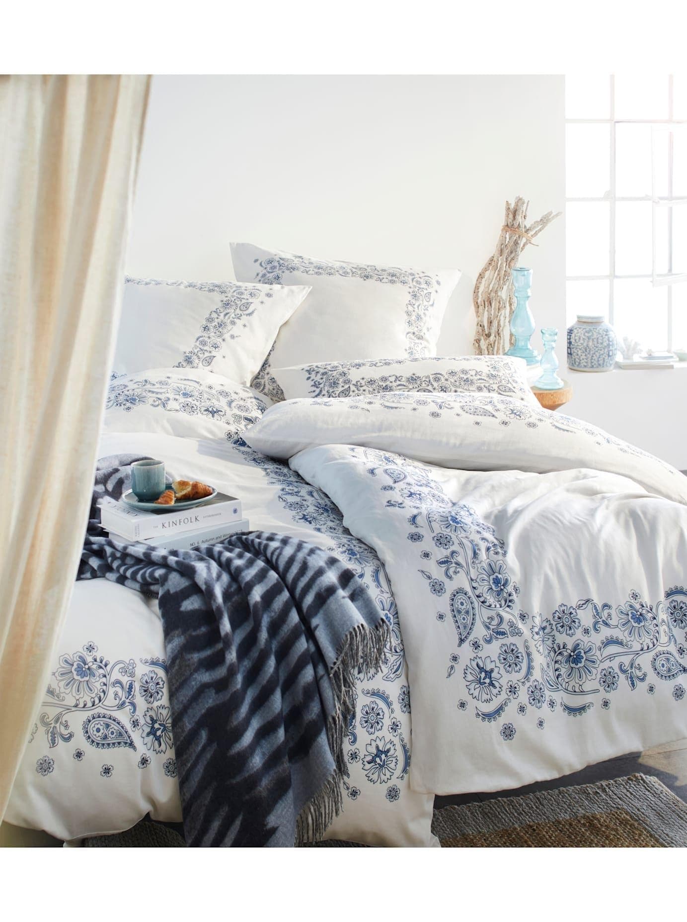 HEINE HOME Bettwäsche Set 2-tlg. Mako-Satin Blau/Weiß Ornamente