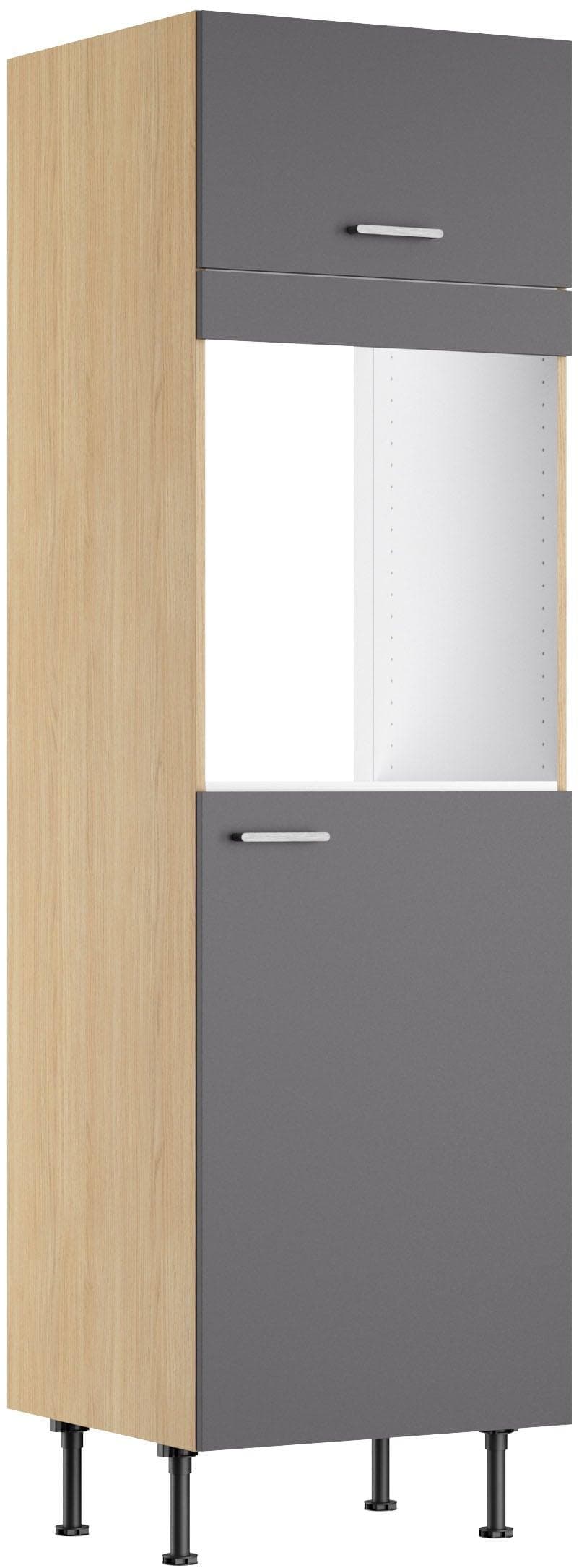 KOCHSTATION Backofen/Kühlumbauschrank KS-Lucy anthrazit Eiche hell
