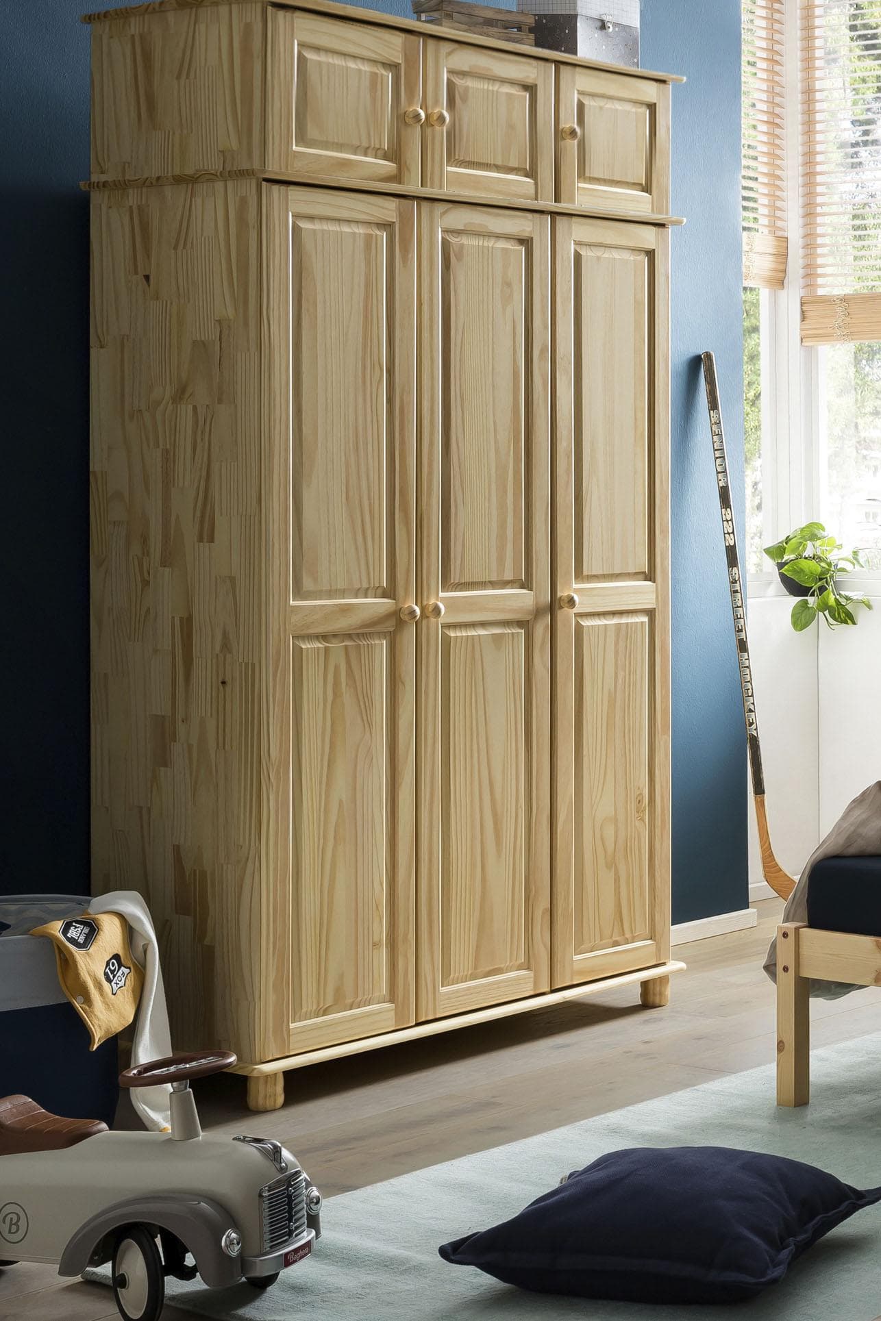 MÖBILIA Aufsatzschrank Massivholz Kiefer Natur 3 Türen