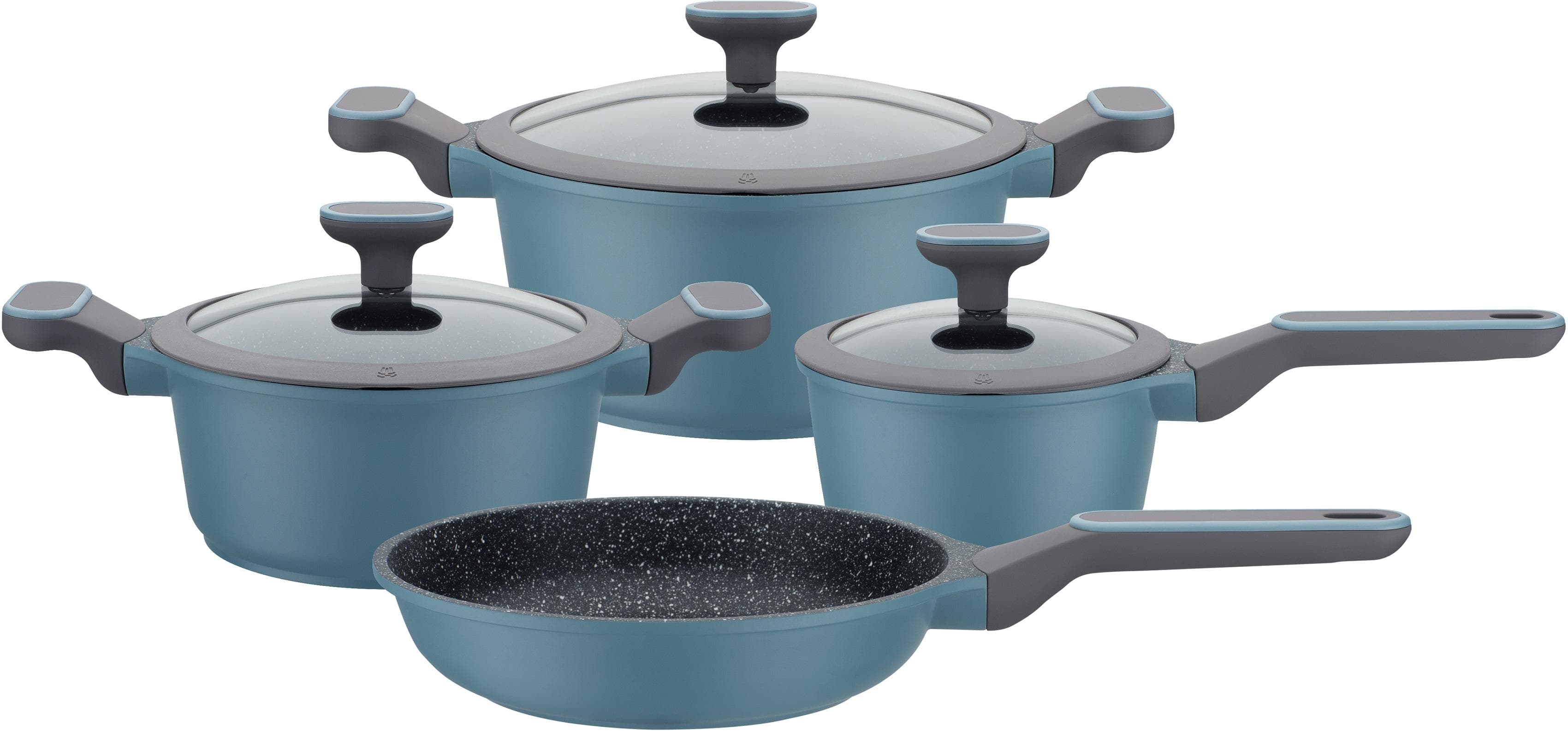 GSW Topf-Set Blue Granit Hellblau Schwarz Transparent Induktion