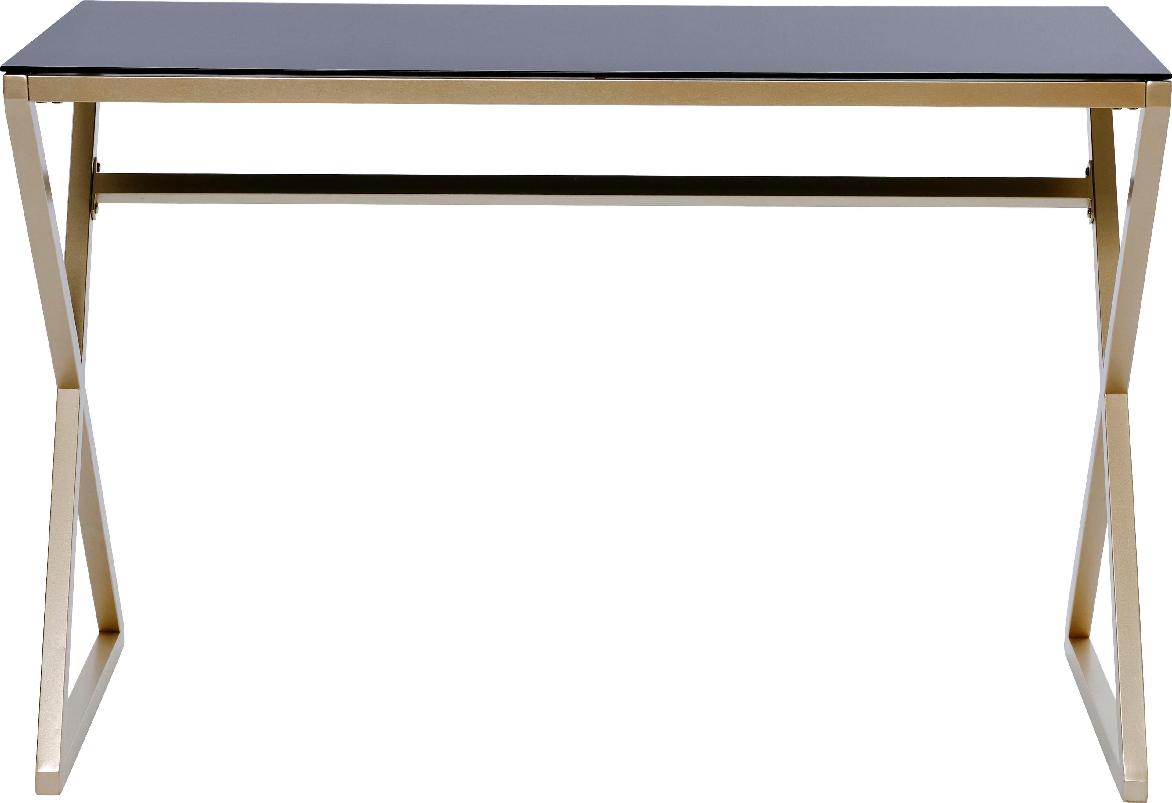 JAHNKE XTRA Schreibtisch Schwarzglas/Gold X-Gestell