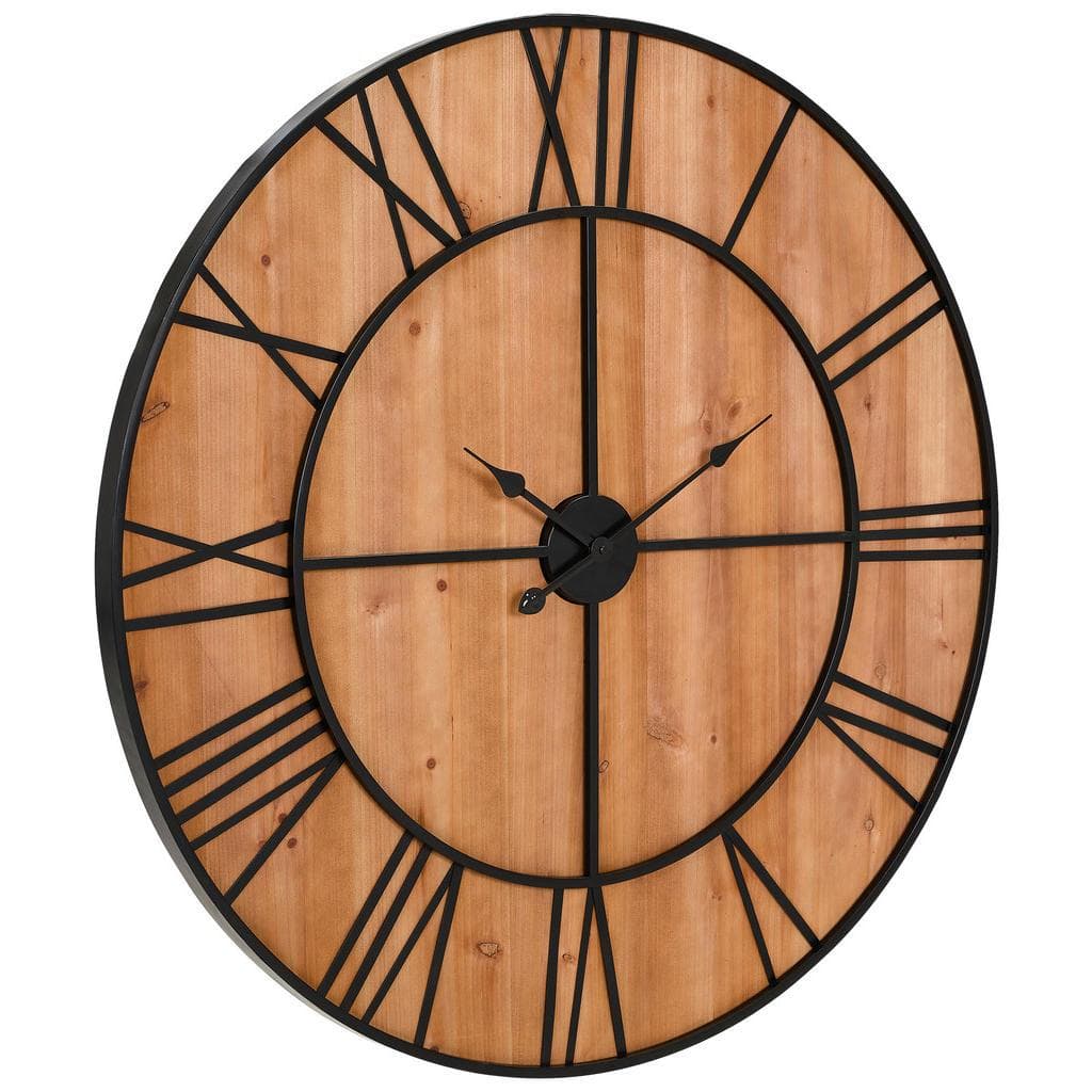 Mid.you Wanduhr Natur Schwarz Metall Holzwerkstoff