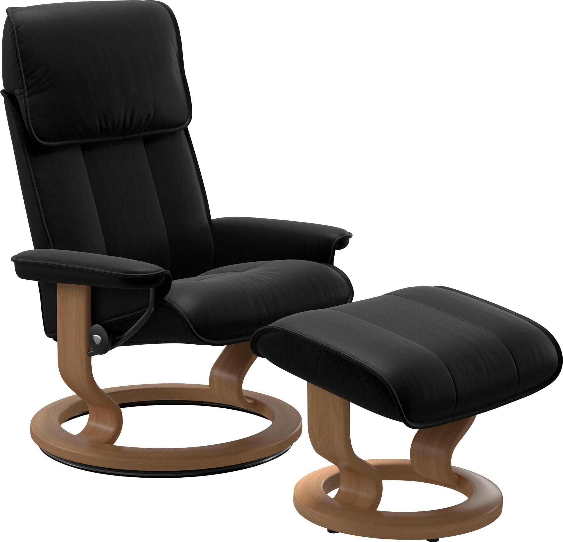 STRESSLESS Admiral Relaxsessel Schwarz Leder Classic Base Eiche