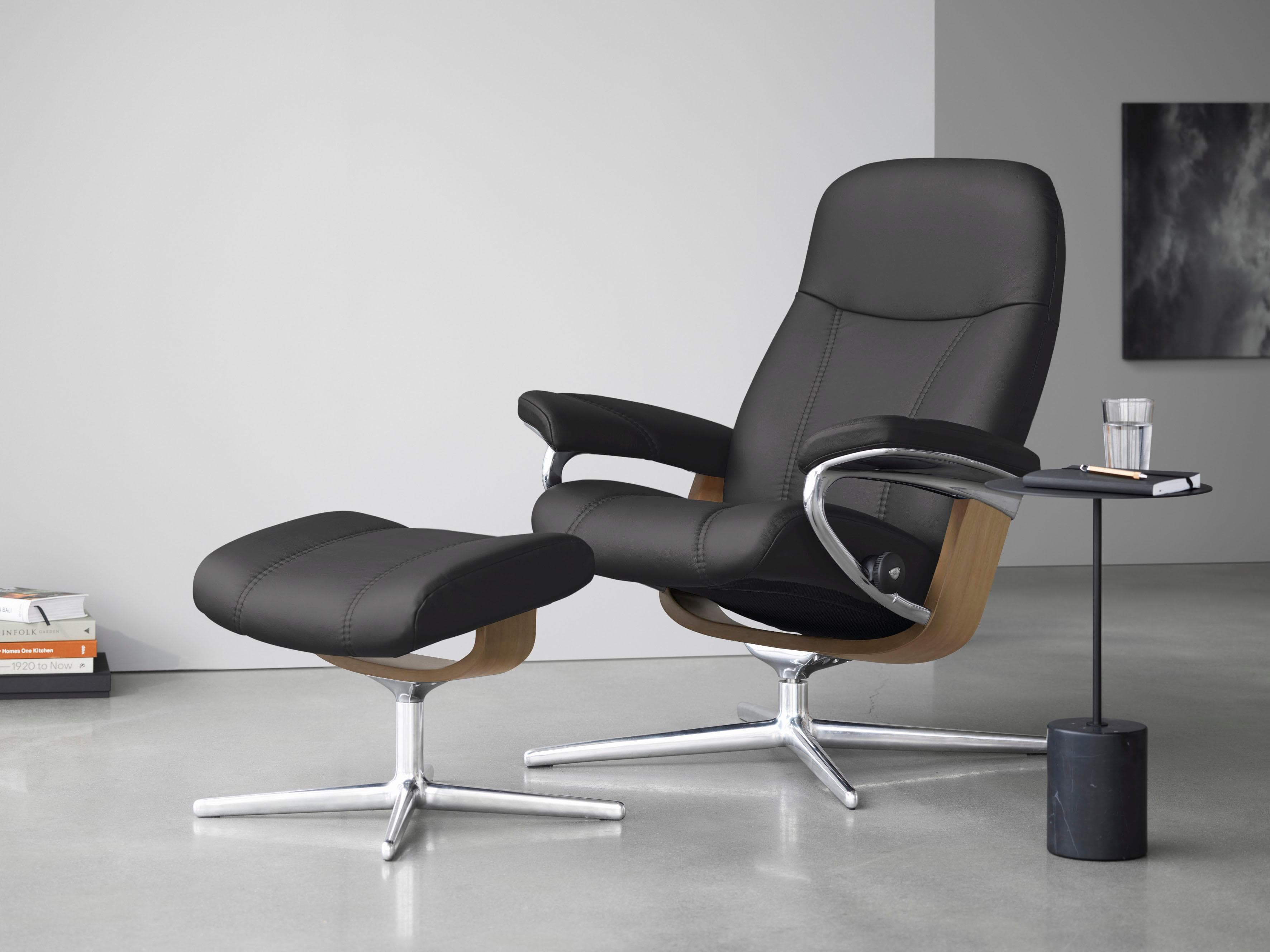 Relaxsessel STRESSLESS Consul Grau Leder PALOMA mit Hocker Cross Base