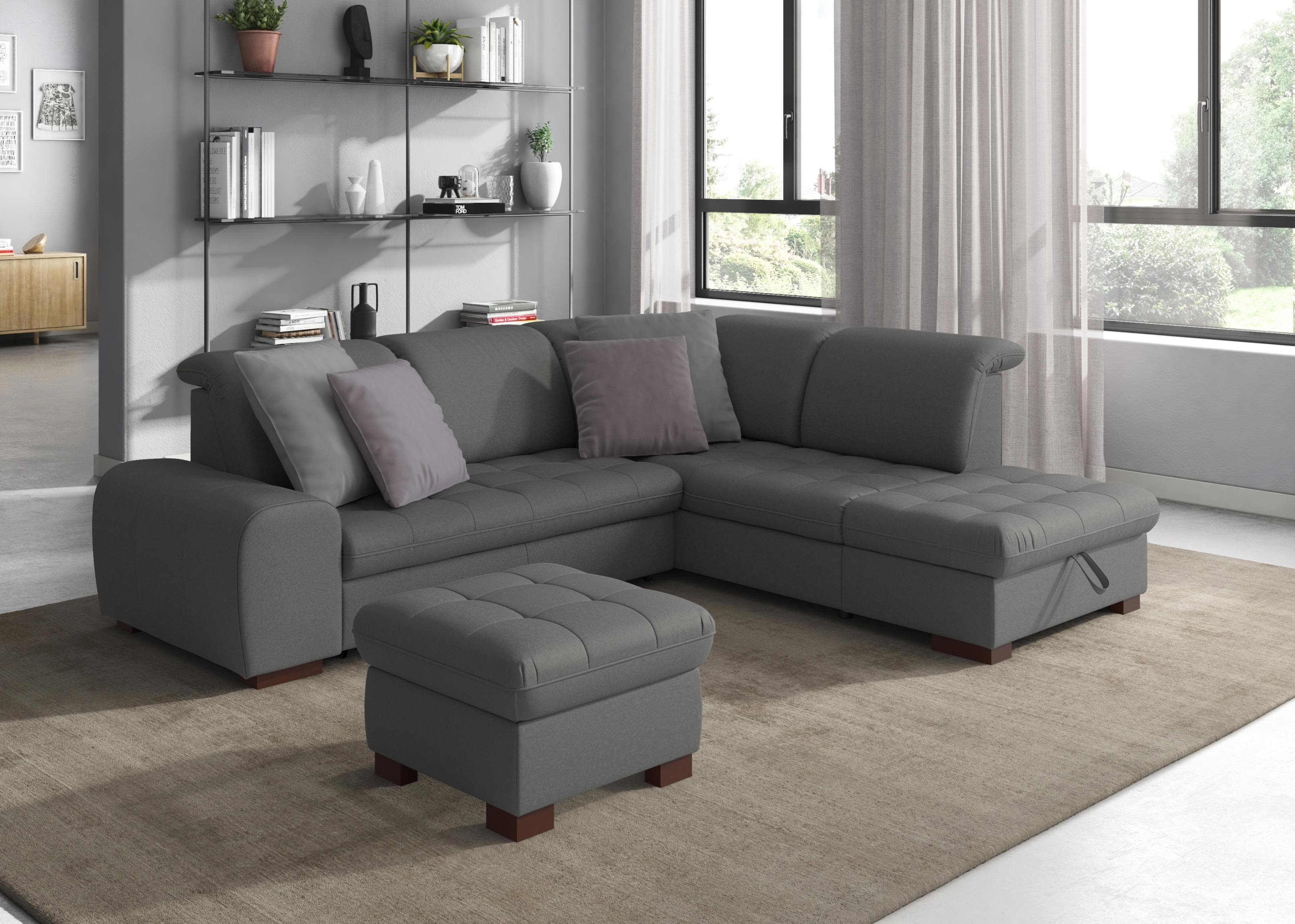 SIT & MORE Ecksofa Luxor L-Form Grau Microfaser