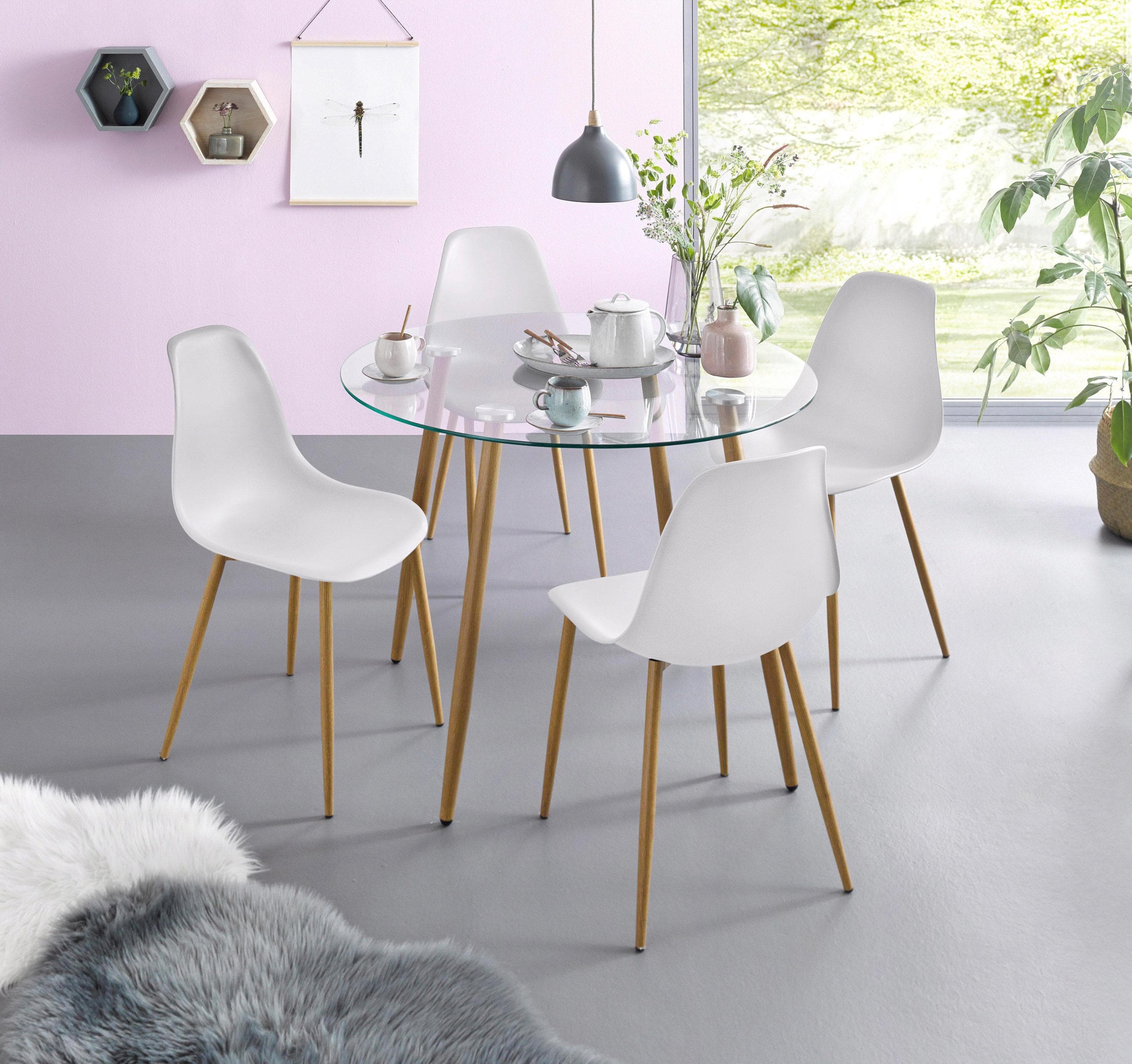 OTTO HOME Miller Essgruppe Weiß Glastisch 4 Stühle Modern
