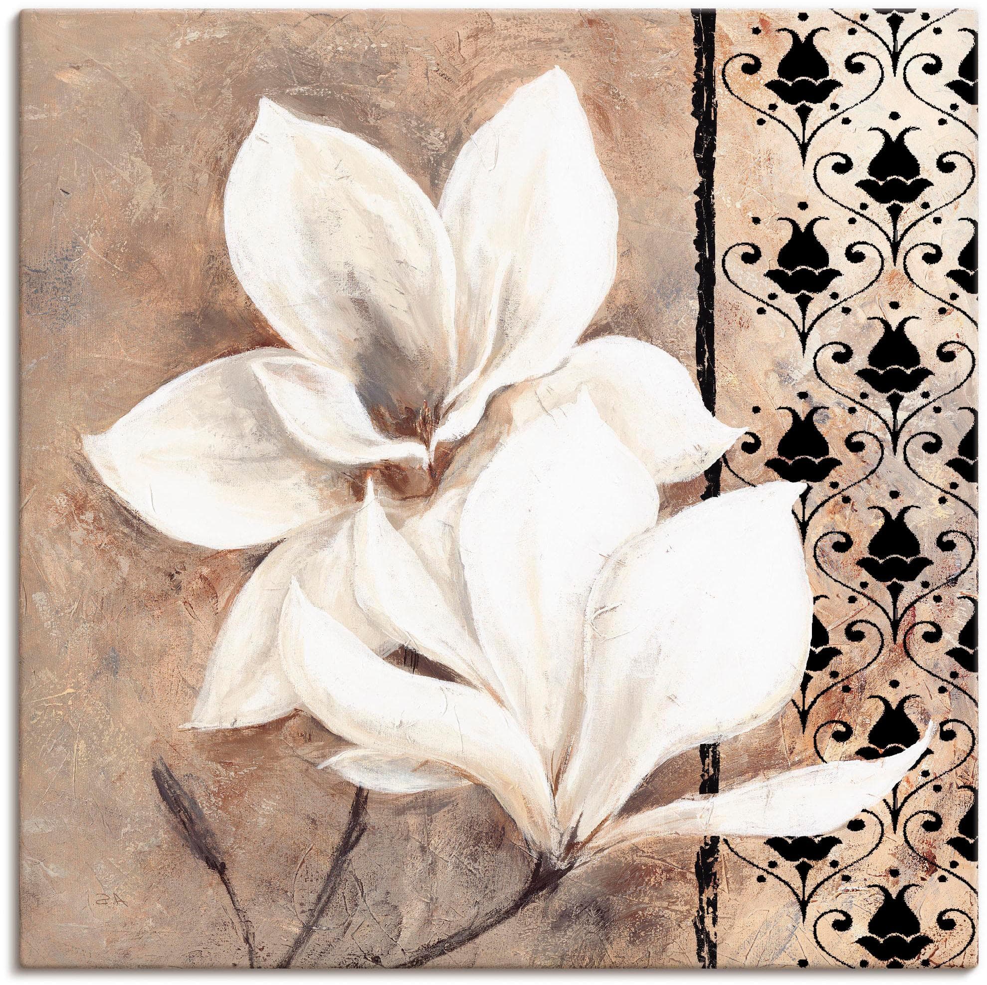 ARTLAND Leinwandbild Klassische Magnolien Beige