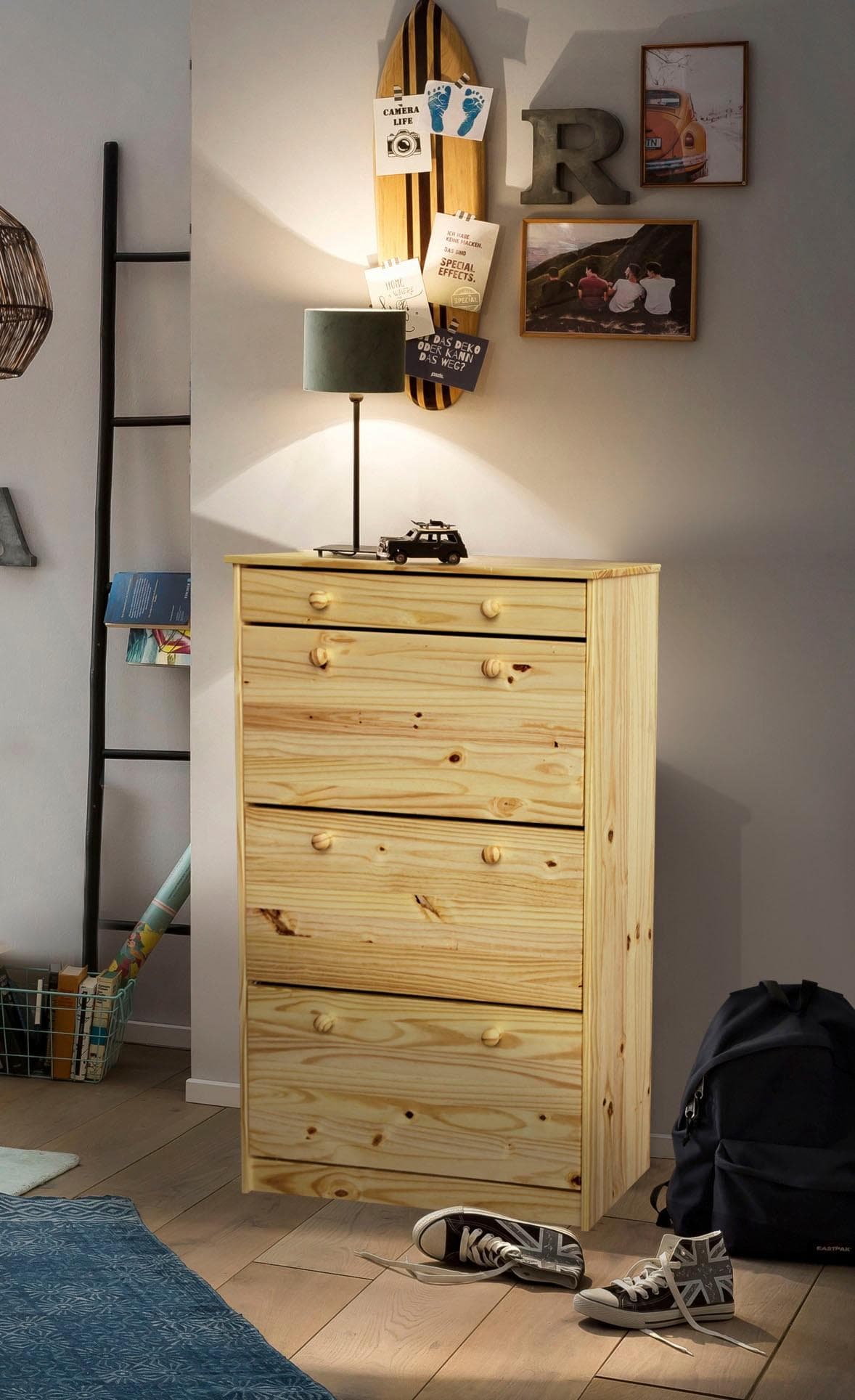 Schuhschrank HOME AFFAIRE Massivholz Kiefer 3 Klappen 1 Schublade