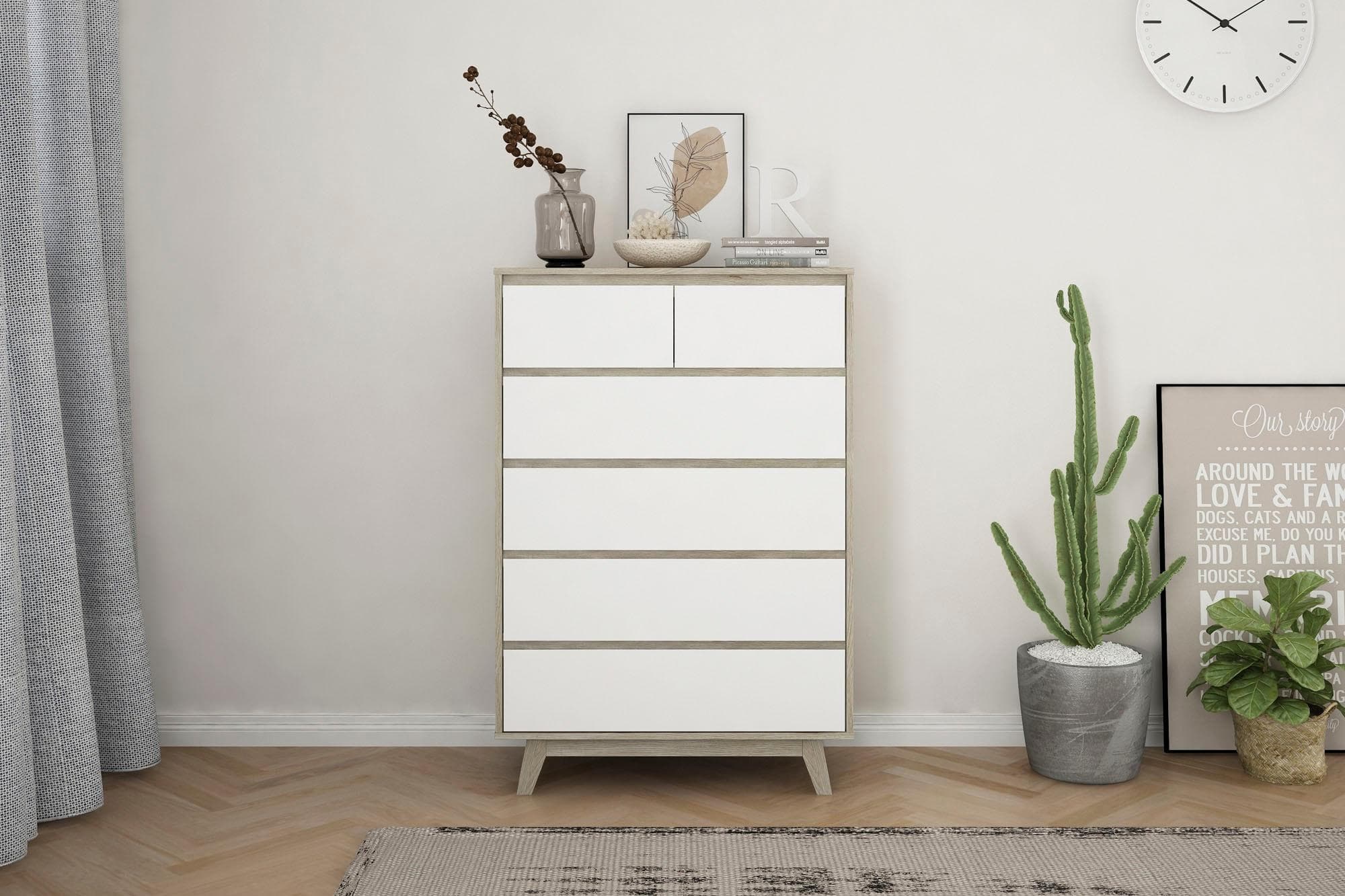 MÖBILIA Kommode Delea Weiß/Natur 6 Schubladen