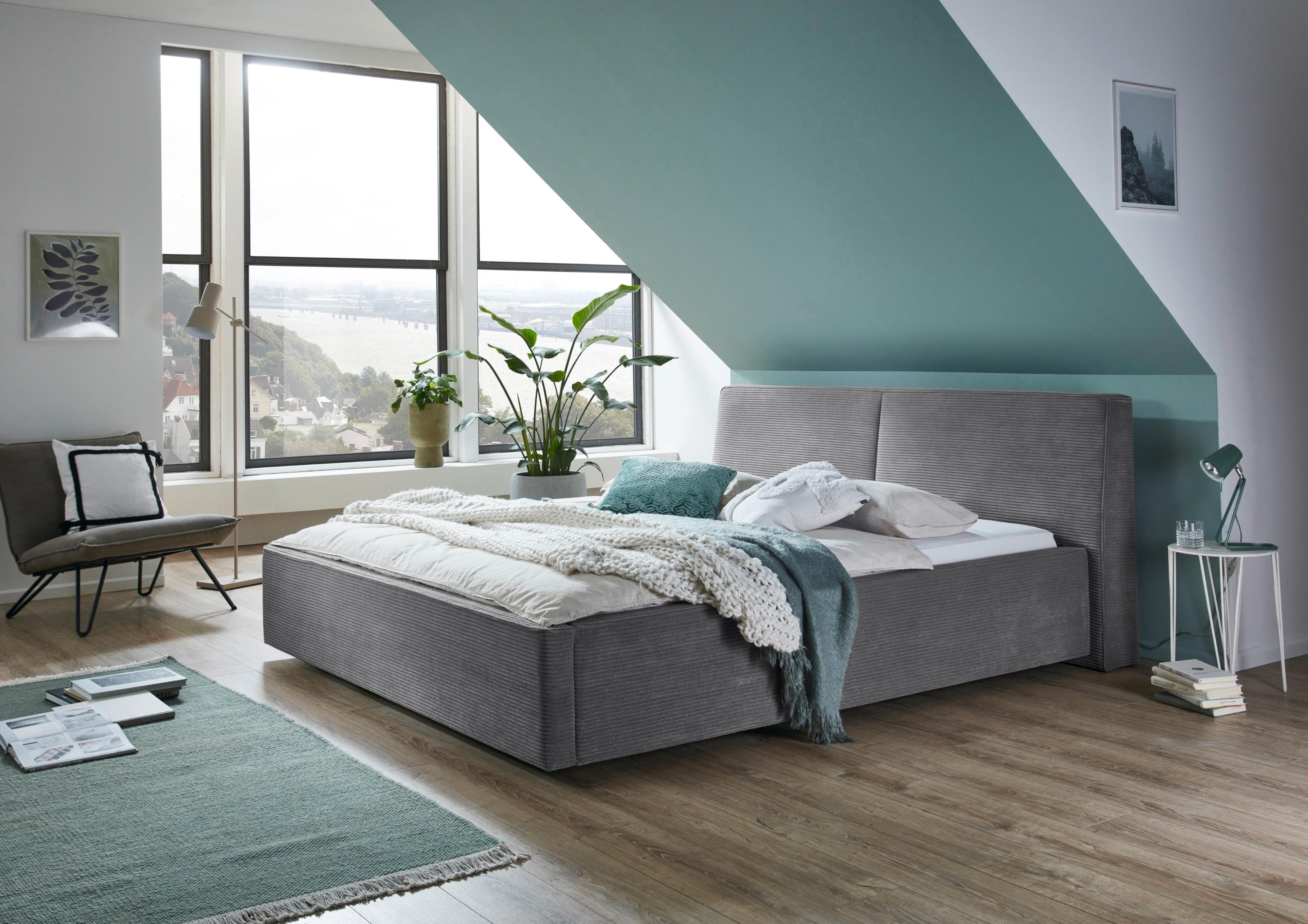 Meise Möbel Polsterbett Magnum Grau Cord Kissenoptik