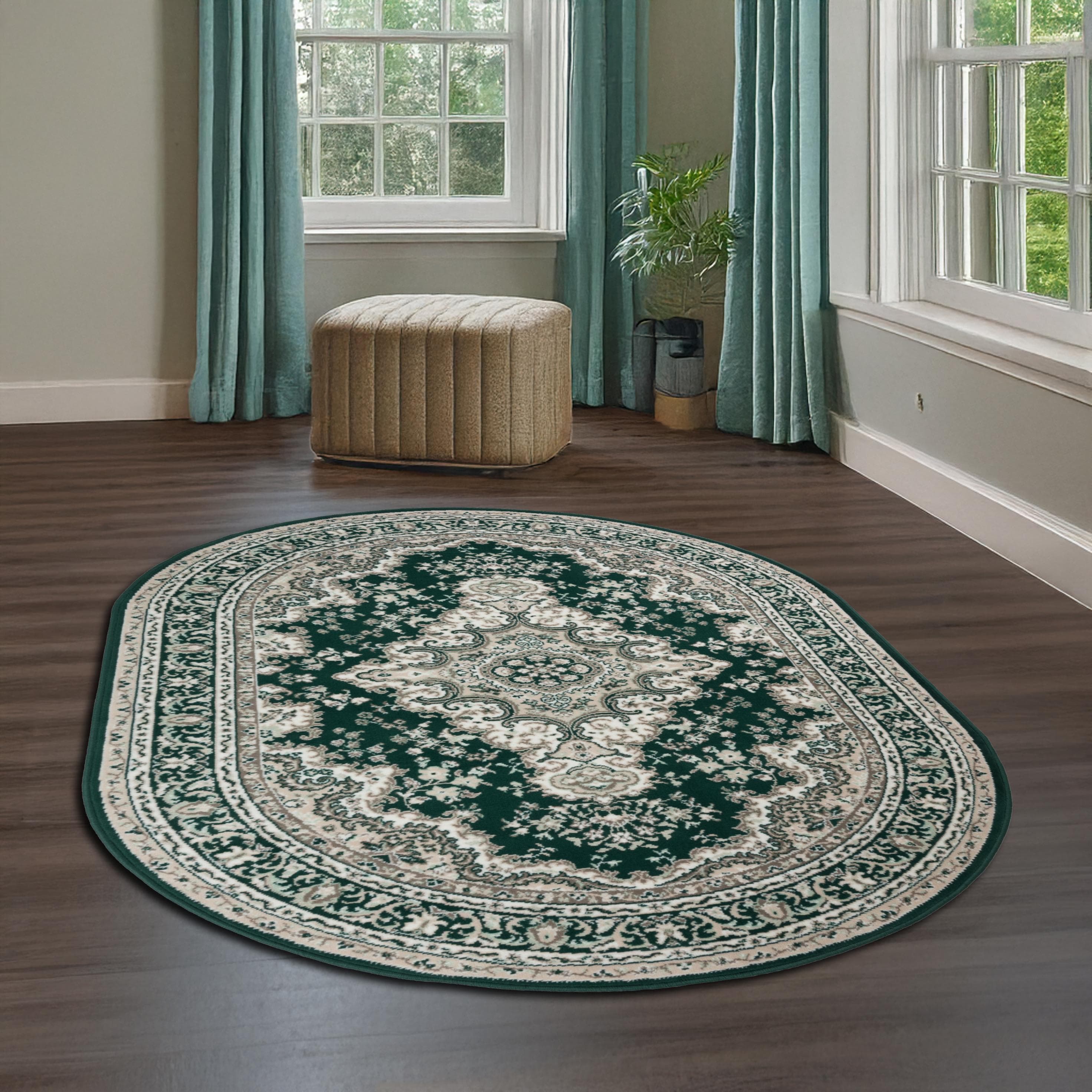 OTTO HOME Oriental Teppich Dunkelgrün Oval Jute Kunstfaser