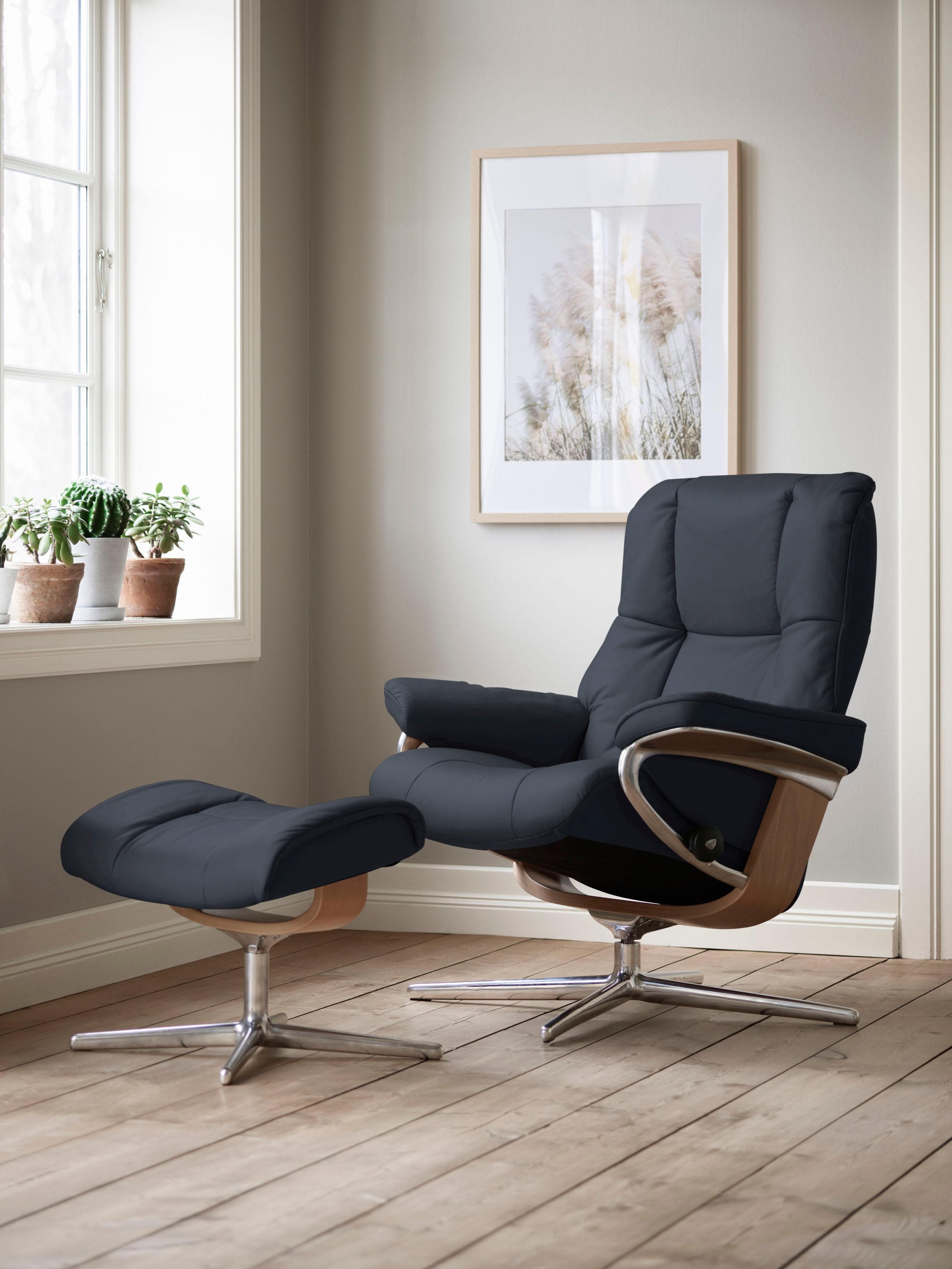 STRESSLESS Mayfair Relaxsessel blau Leder PALOMA mit Hocker
