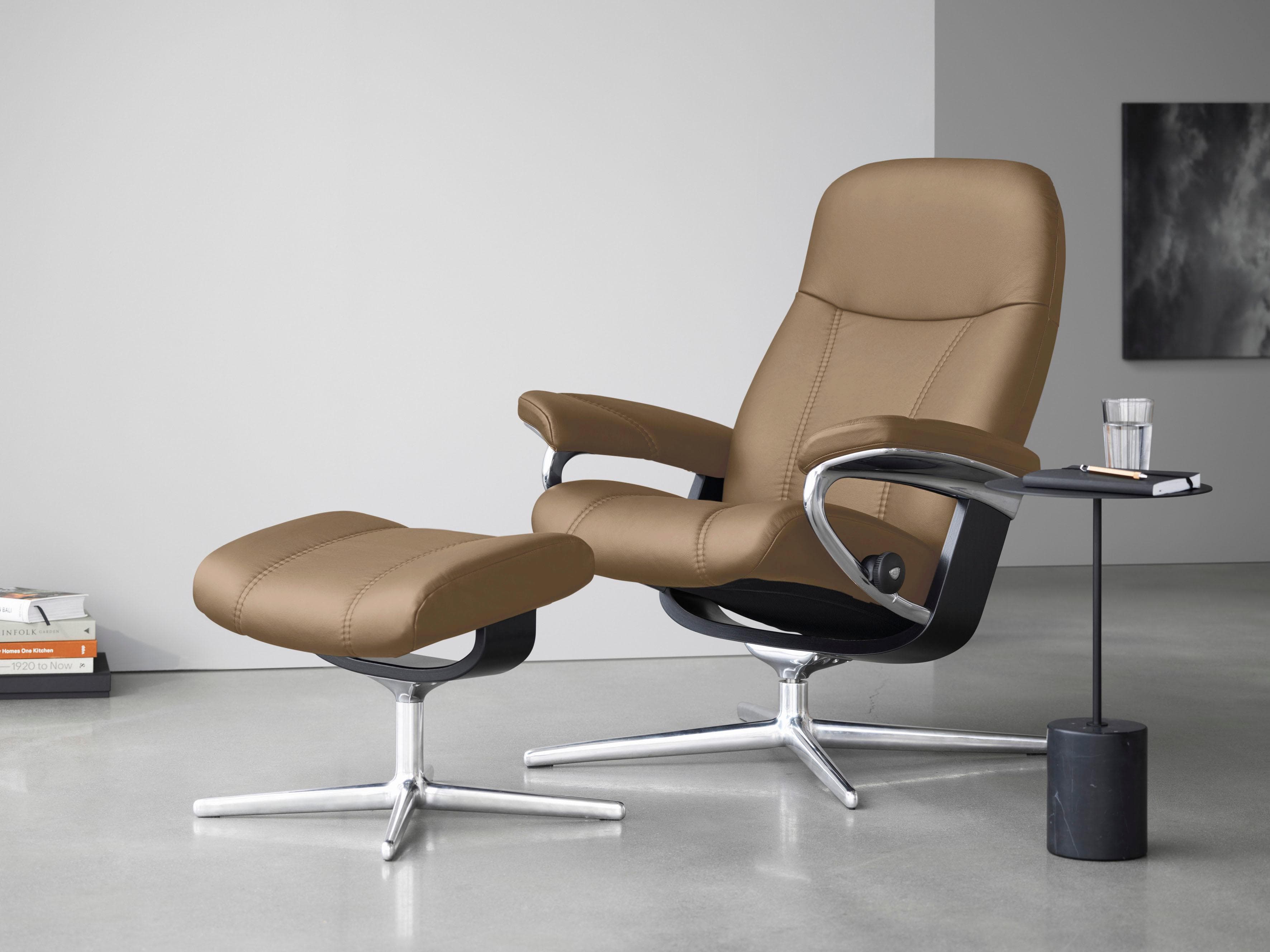 STRESSLESS Consul Relaxsessel Braun Leder mit Hocker Cross Base