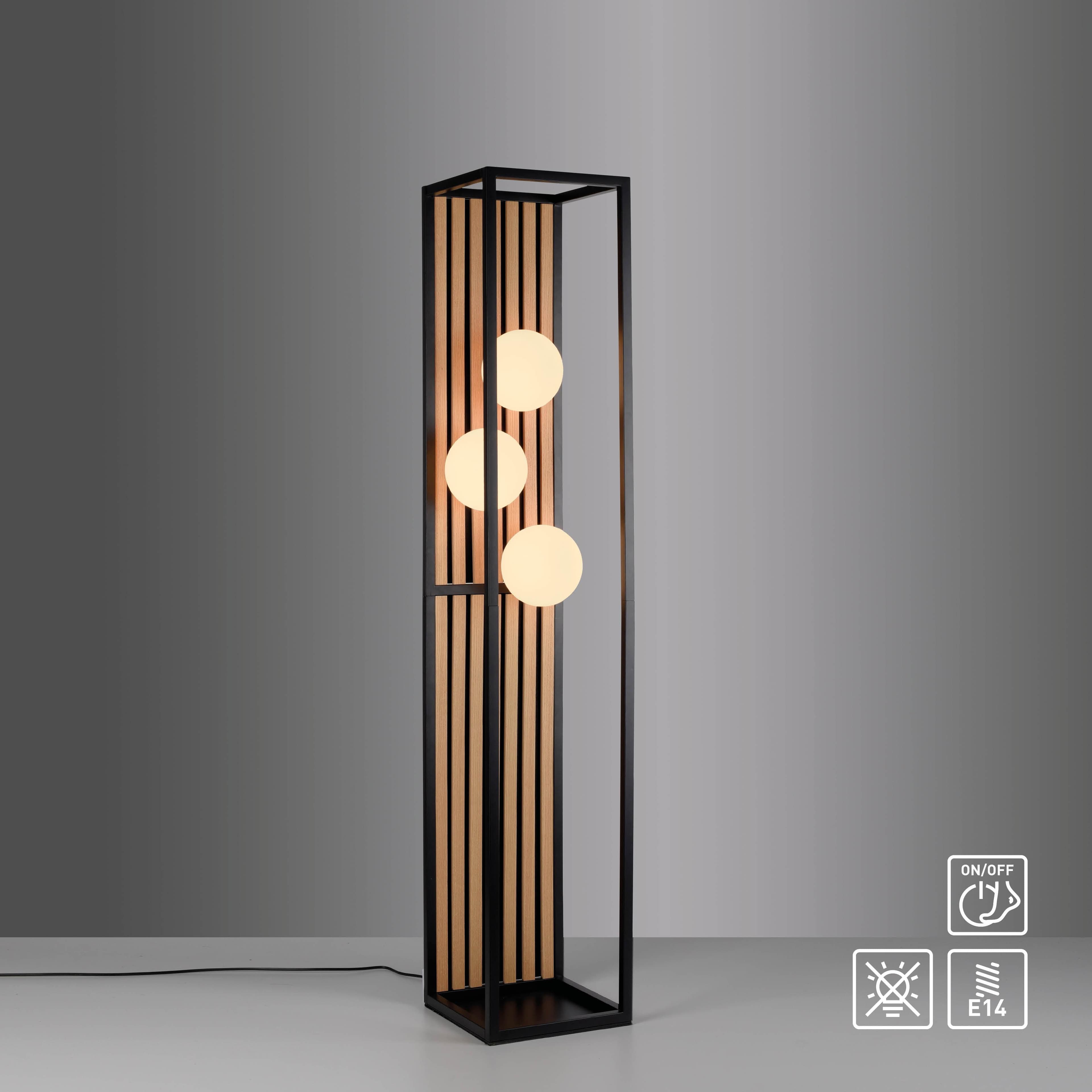 Zeitlose Stehlampe aus Holz und Glas