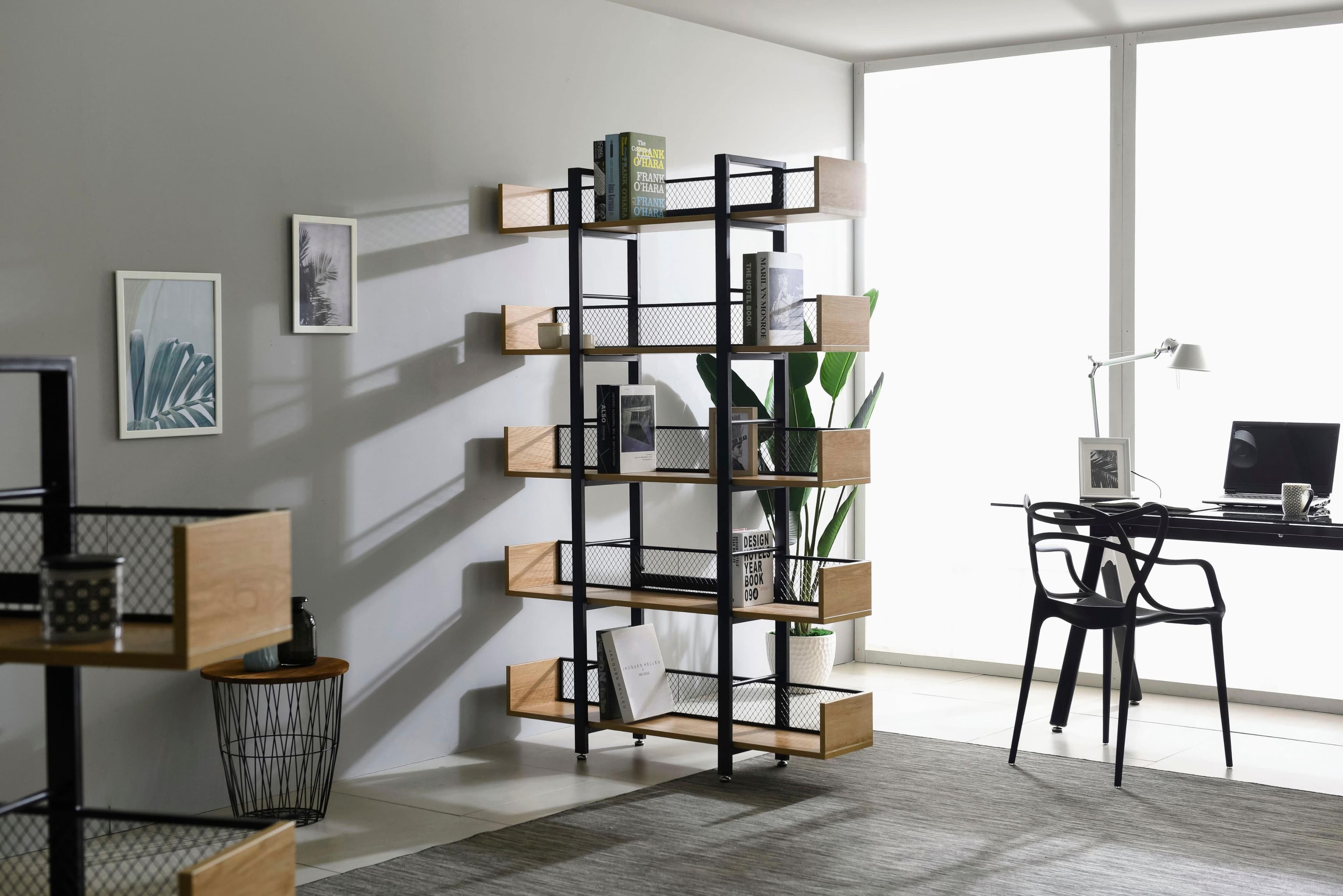 Raumteilerregal HOME AFFAIRE, beige, MDF, Metall, 5 offene Fächer