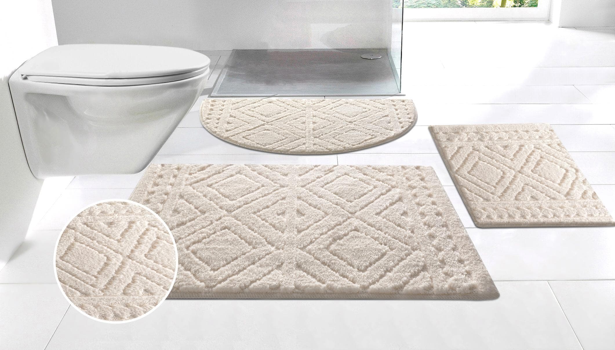 Badematte MY HOME Louvres Badvorleger Badezimmer Teppich Duschvorleger Creme Hoch-Tief-Effekt