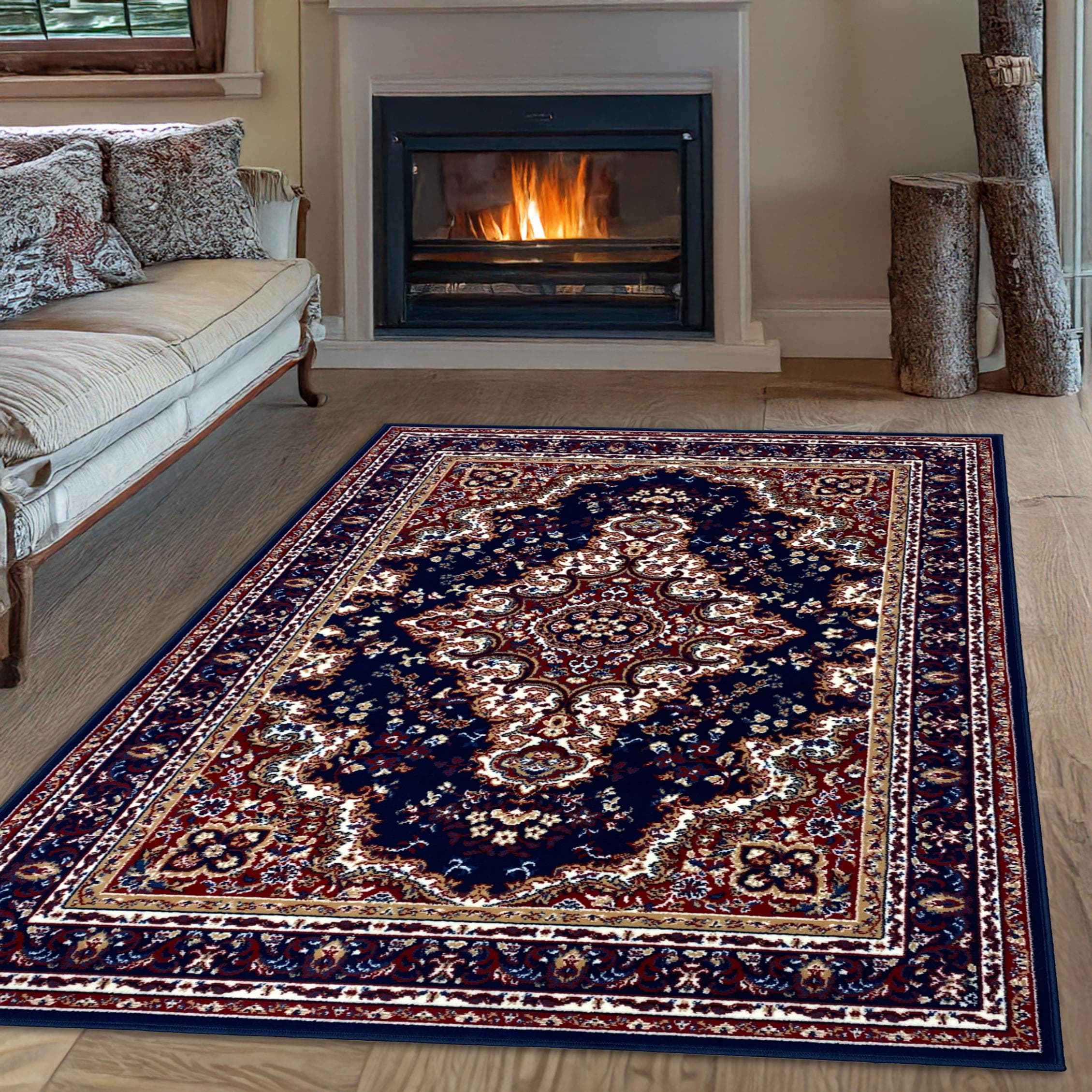 Orientalischer Kurzflor-Teppich in Dunkelblau, 80x150 cm