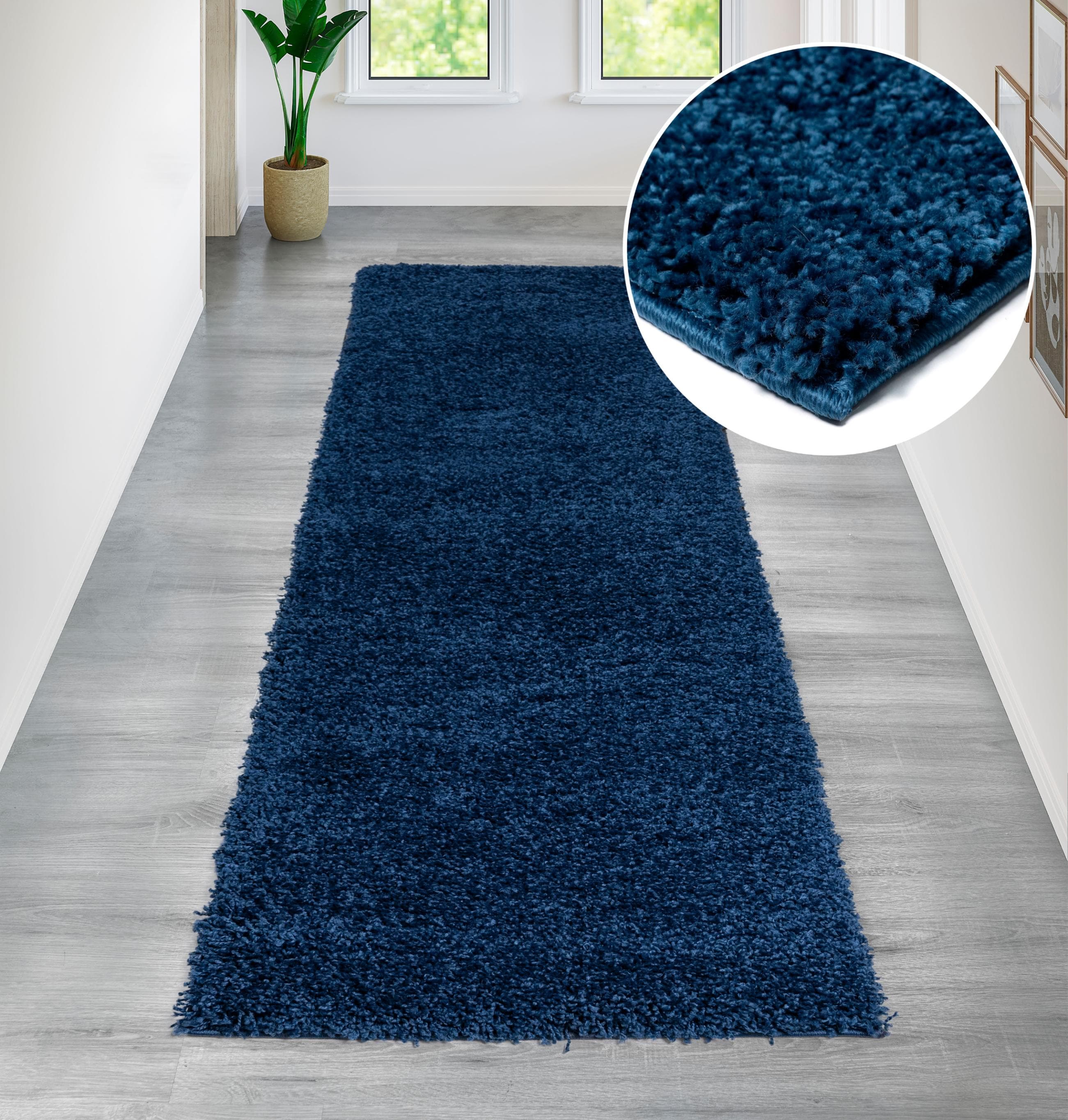 Läufer Shaggy 30 Blau Kunstfaser