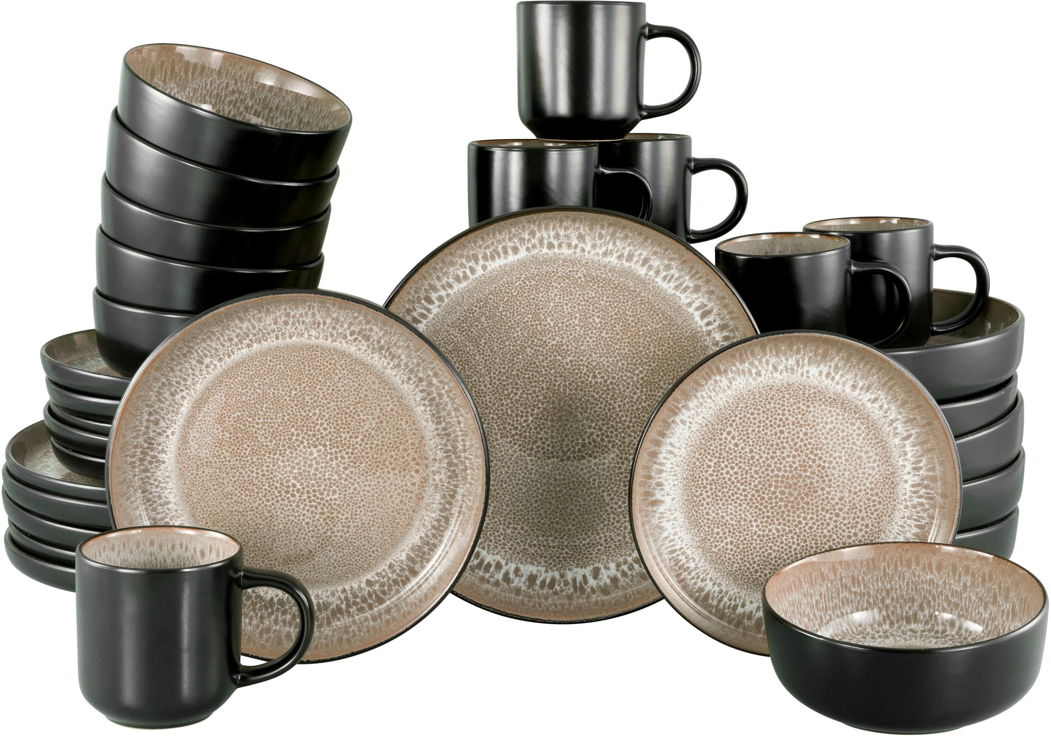 Kombiservice OTTO HOME modernes Geschirr-Set Service Novalee Beige/Schwarz 30-tlg. Steinzeug