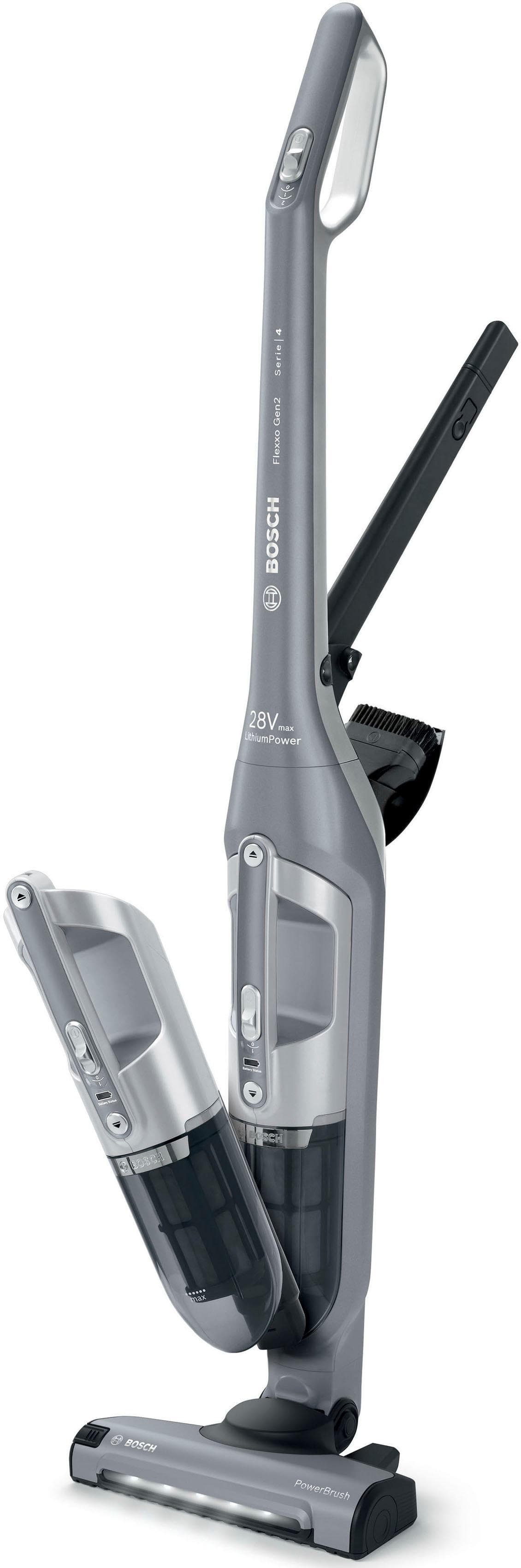 Bosch Akku-Hand-und Stielstaubsauger Flexxo Gen 2 Serie 4 BBH3K2801 Silber 2-in-1