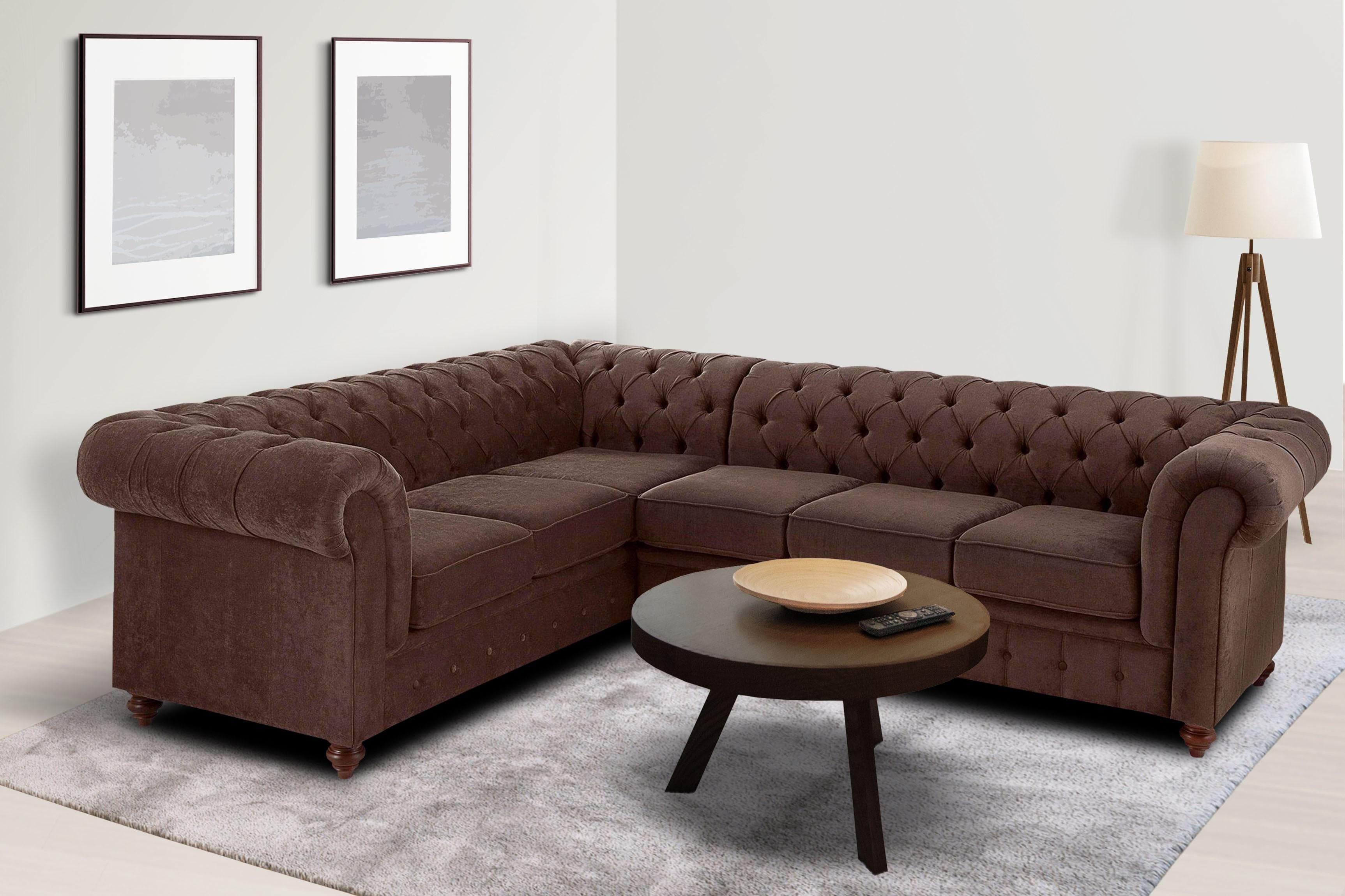 HOME AFFAIRE Chesterfield Ecksofa Braun Microfaser oder Leder