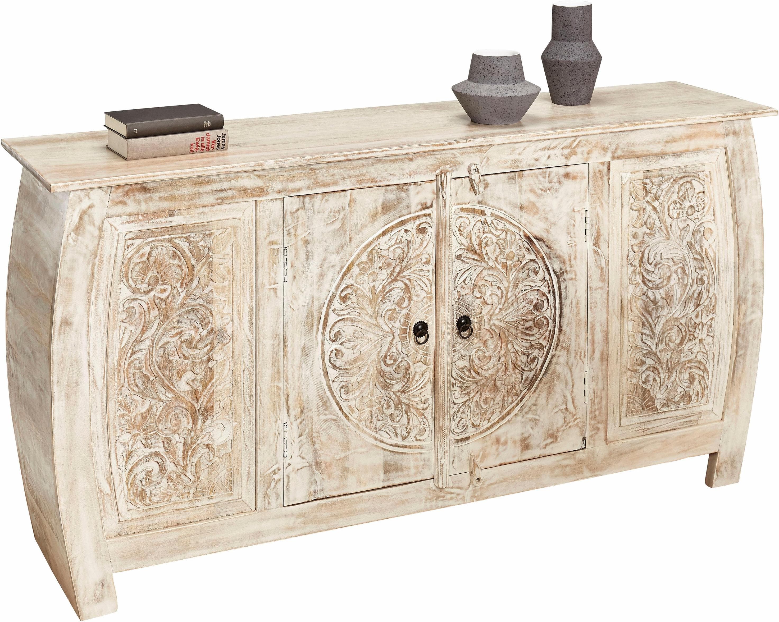 OTTO HOME Sideboard Akazie Antik Cremeweiß Handgefertigt