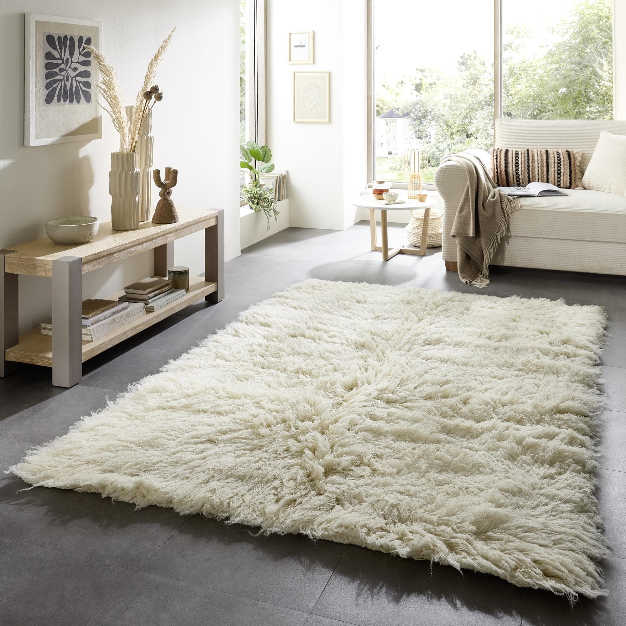 THEKO Wollteppich Flokos 2 Beige Rund 100cm Hochflor