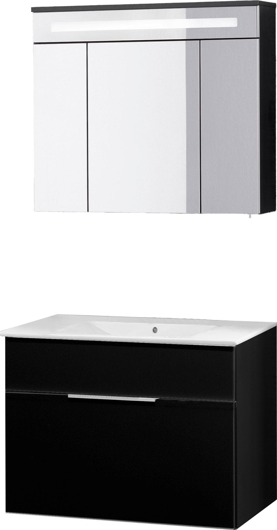 FACKELMANN Waschplatz-Set KARA Waschtisch mit Spiegelschrank Anthrazit Glas