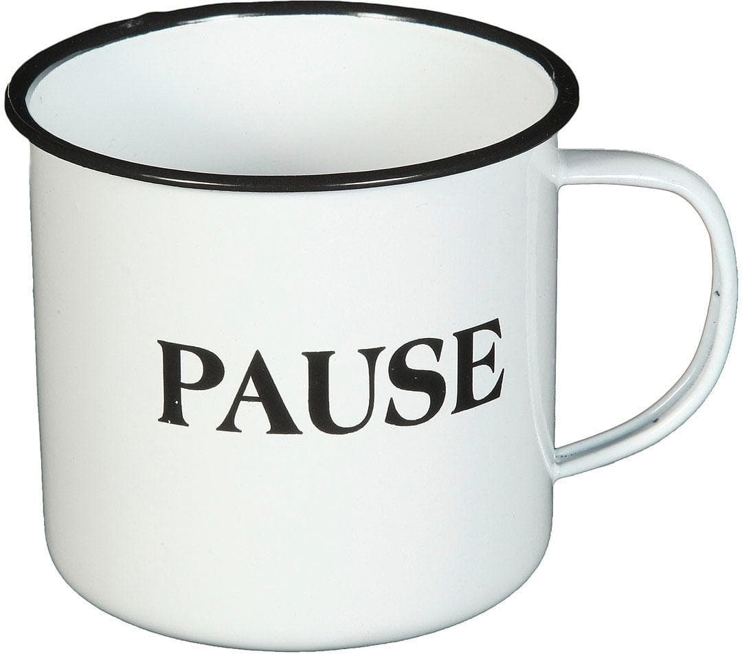 AMBIENTE HAUS Becher PAUSE Emaille weiß