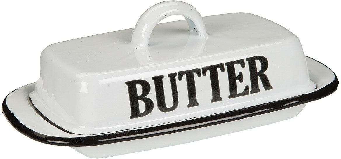 AMBIENTE HAUS Butterdose aus Emaille Antikweiß