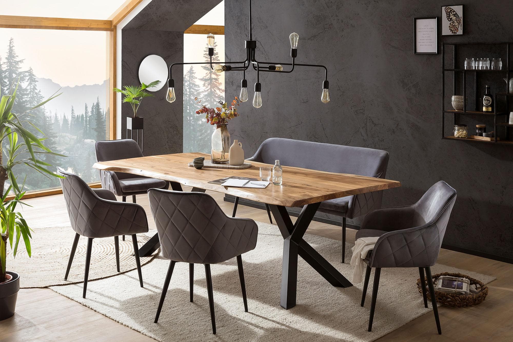 Eckbankgruppe SALESFEVER Landhausstil Grau Massivholz Metall