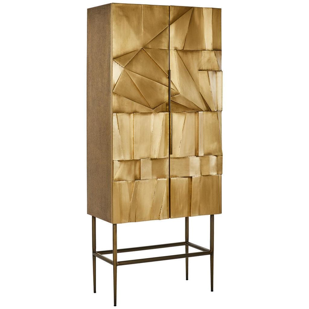 Ambia Home Highboard Gold, Hellbraun, Messing Holzwerkstoff Abstraktes Design 3 Fächer