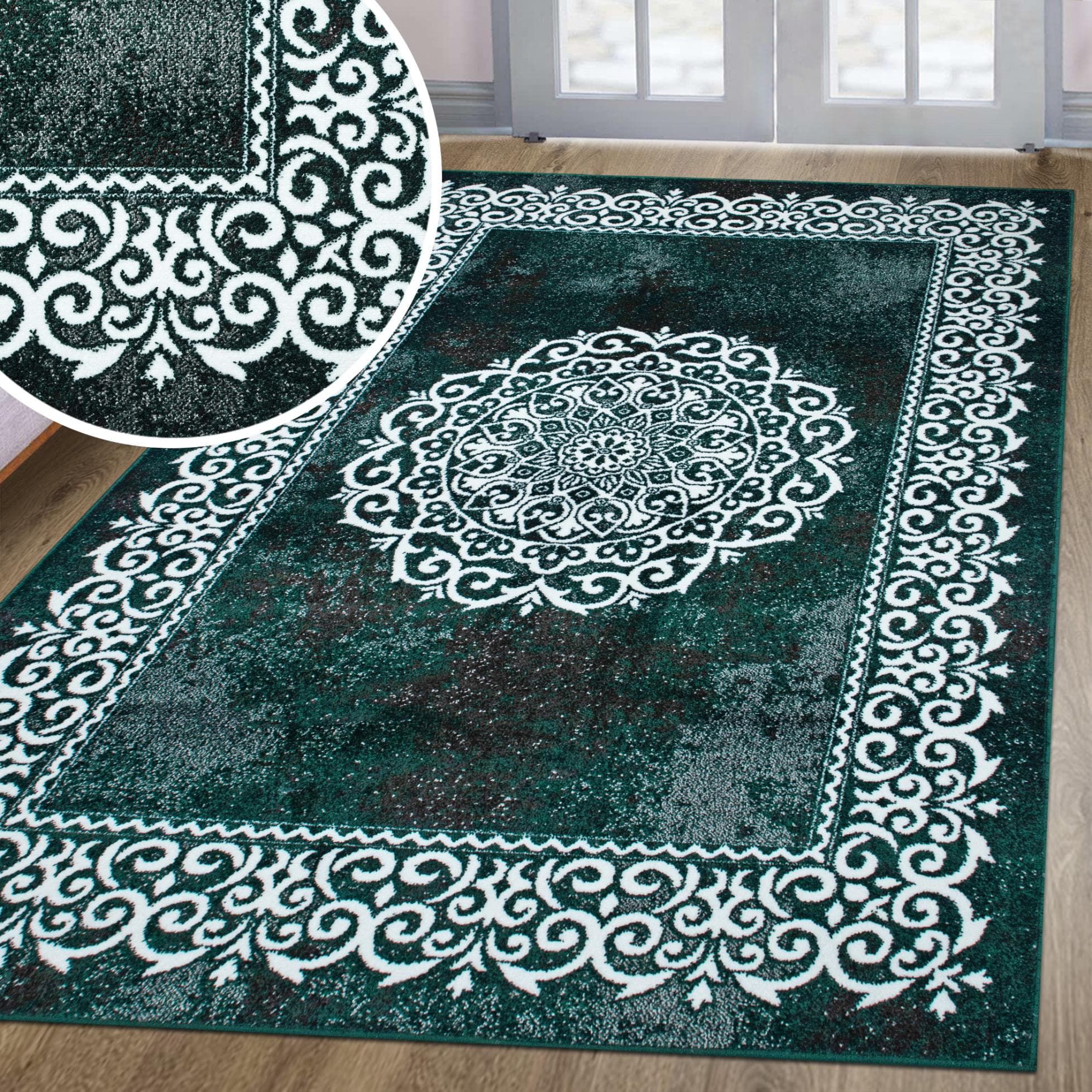 Vintage Teppich im Orient-Stil, Dunkelgrün, 160x230 cm