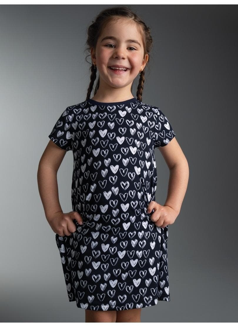 TRIGEMA Jerseykleid Mädchen navy mit Herz Motiven Gr. 140